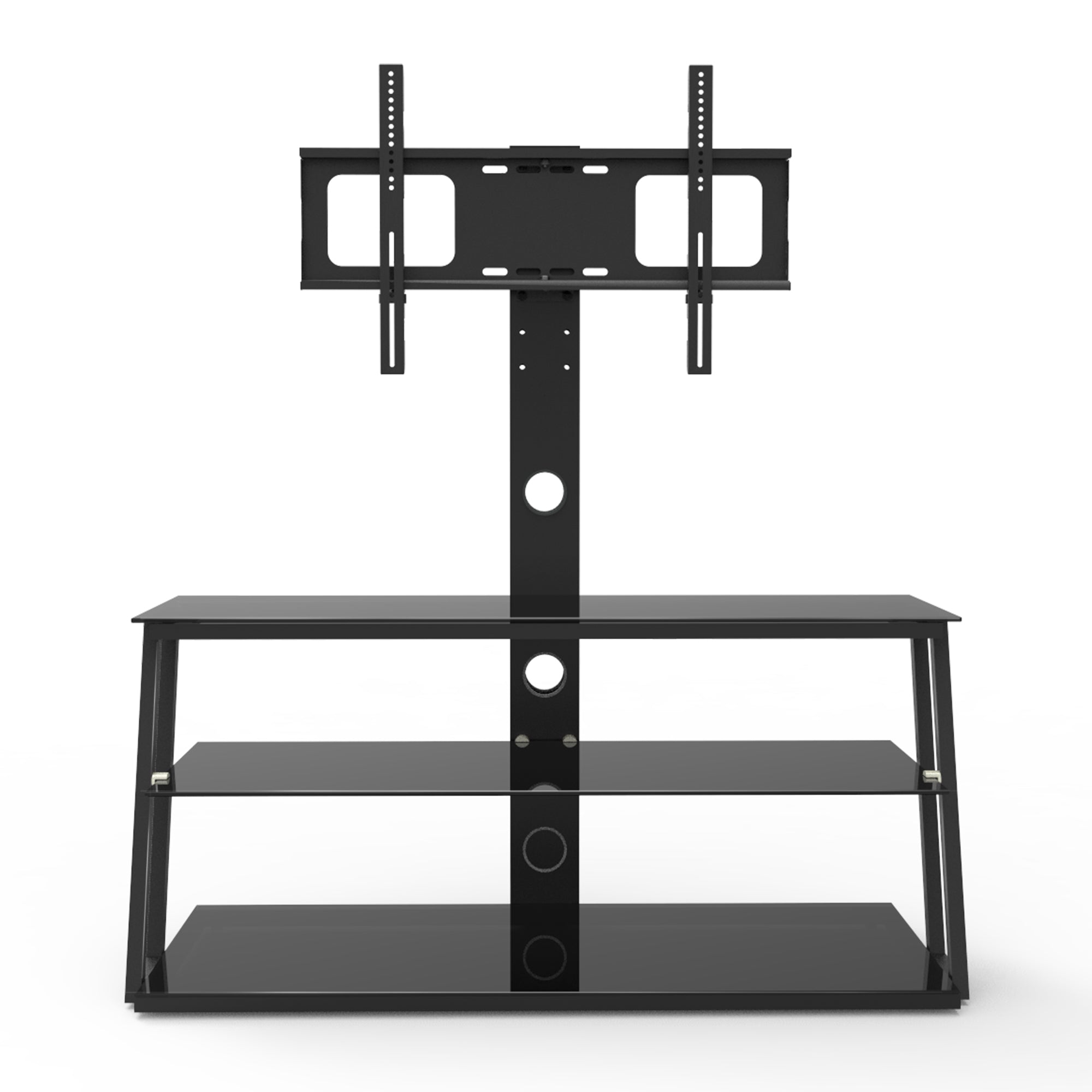 Black tempered glass TV stand full product photo