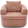 Pink chenille swivel barrel chair — front view