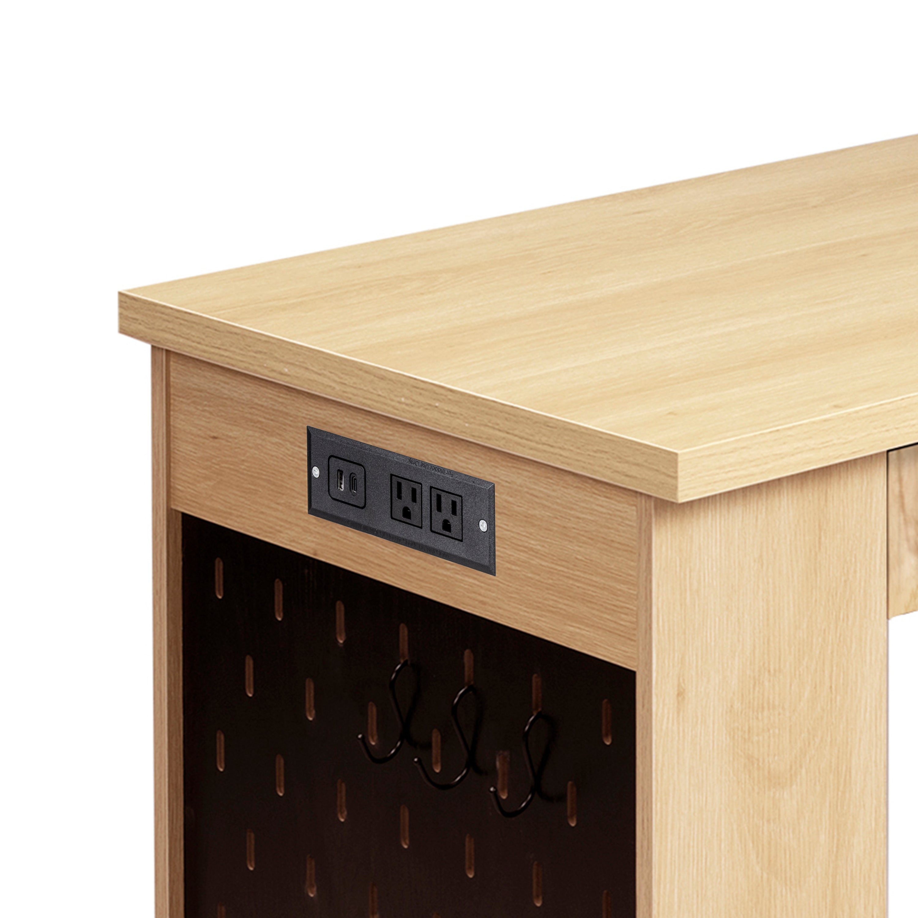 Fluted Office Desk with Pegboard, Charging Station, Keyboard Tray & Storage — 55-Inch