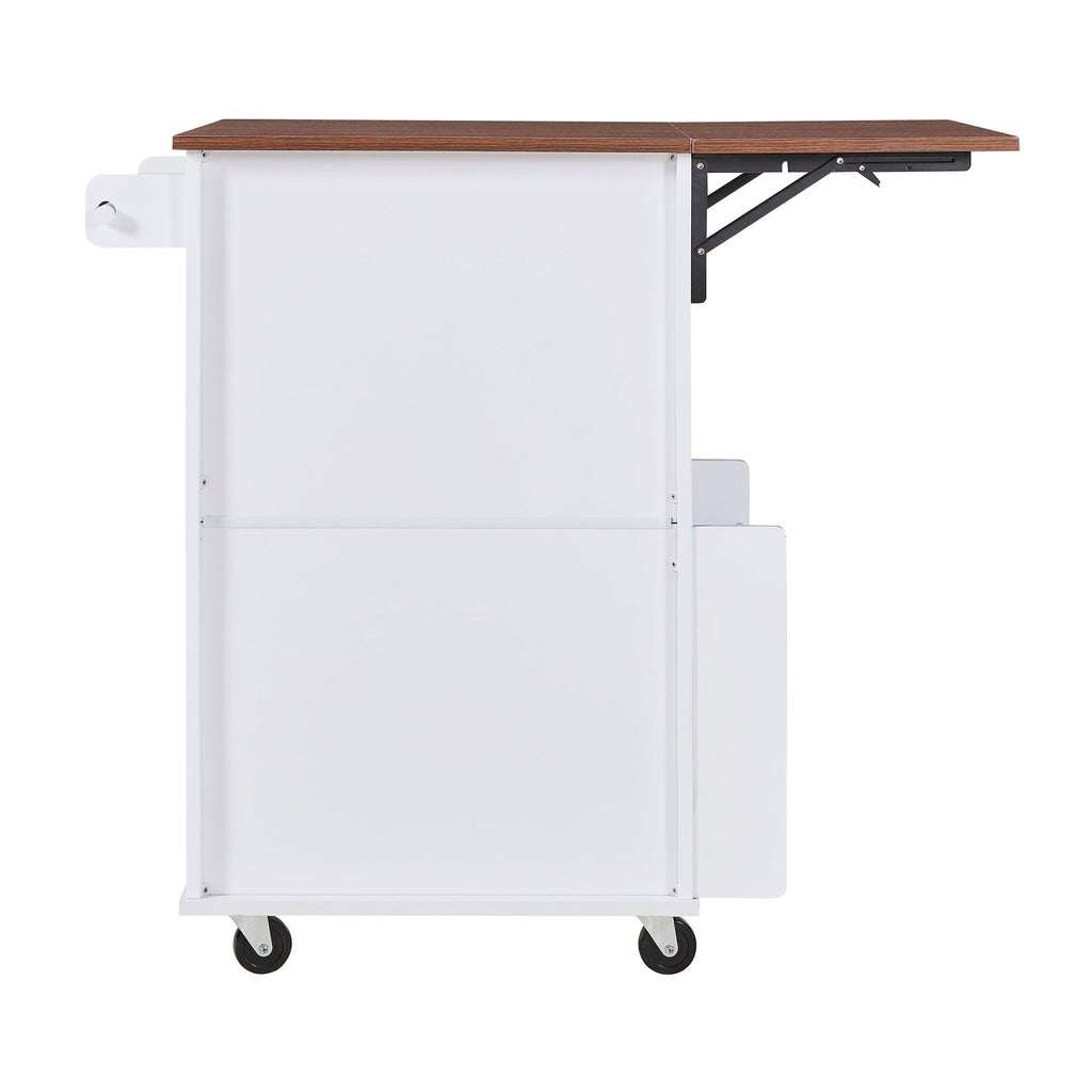 K&K 39.3' Farmhouse Kitchen Island with Drop Leaf, Kitchen Storage Island with Open Side Rack, One Drawer, Towel Rack, Rolling Kitchen Cart with Lockable Wheels for Lawn Garden, Black