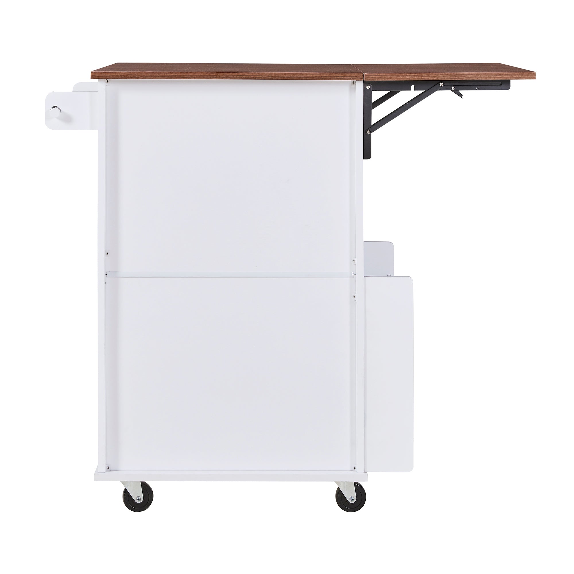 K&K 39.3' Farmhouse Kitchen Island with Drop Leaf, Kitchen Storage Island with Open Side Rack, One Drawer, Towel Rack, Rolling Kitchen Cart with Lockable Wheels for Lawn Garden, Black