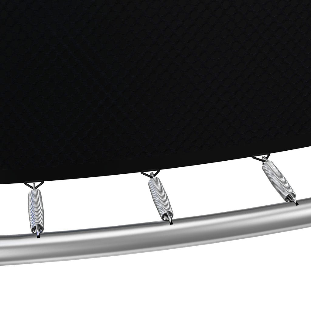 Green recreational trampoline jump mat and spring cover close-up