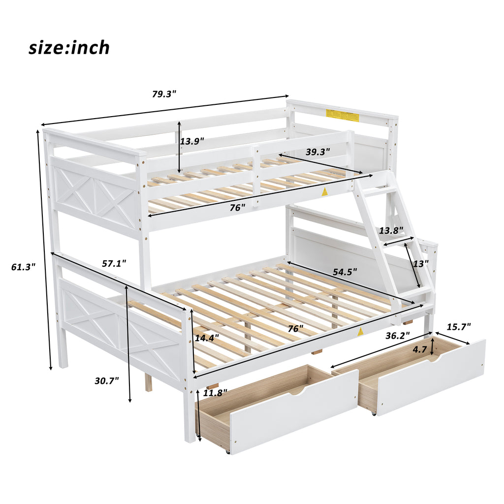 White bunk bed with safety guardrails on upper bunk