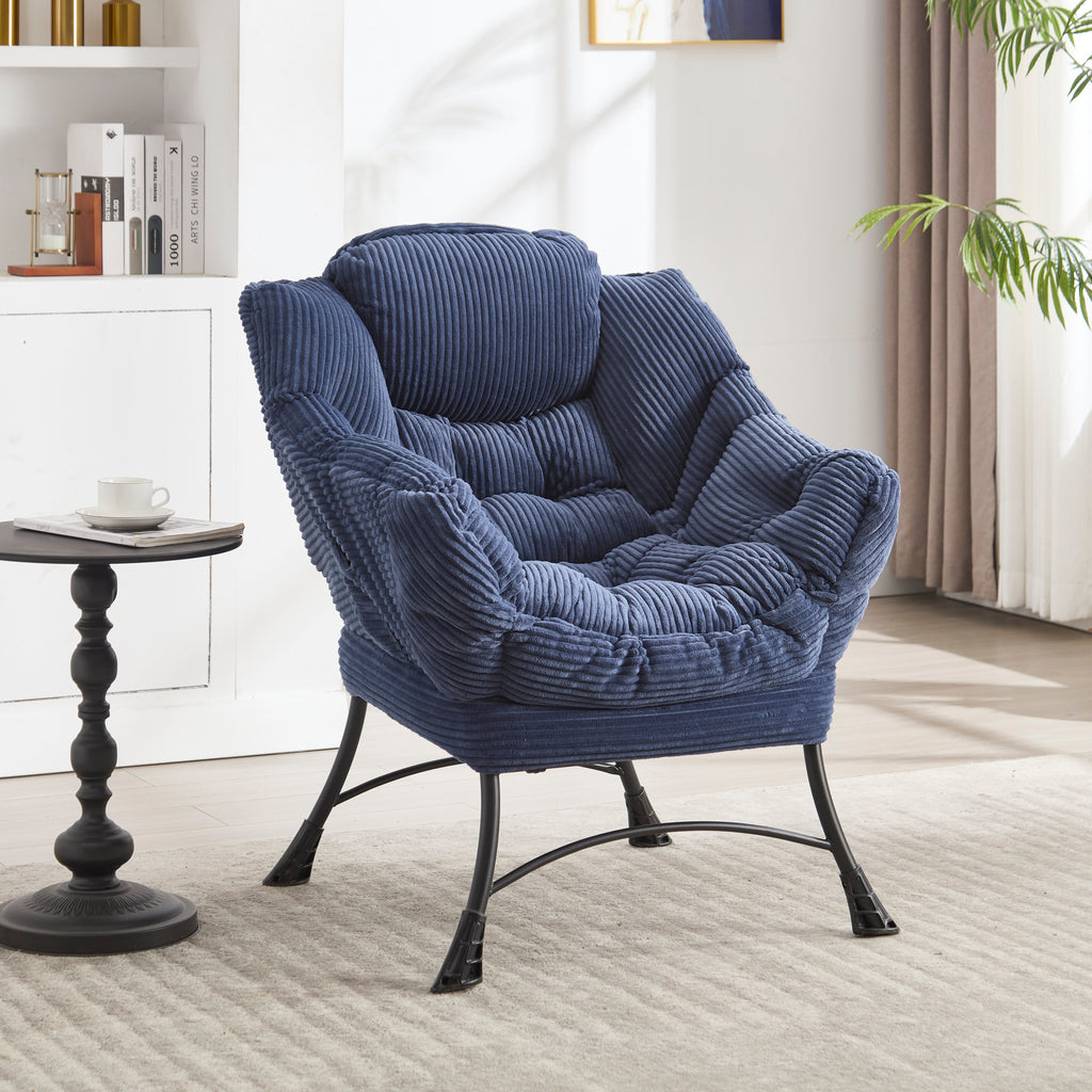 Navy blue PP cotton accent chair with footrest — angle view