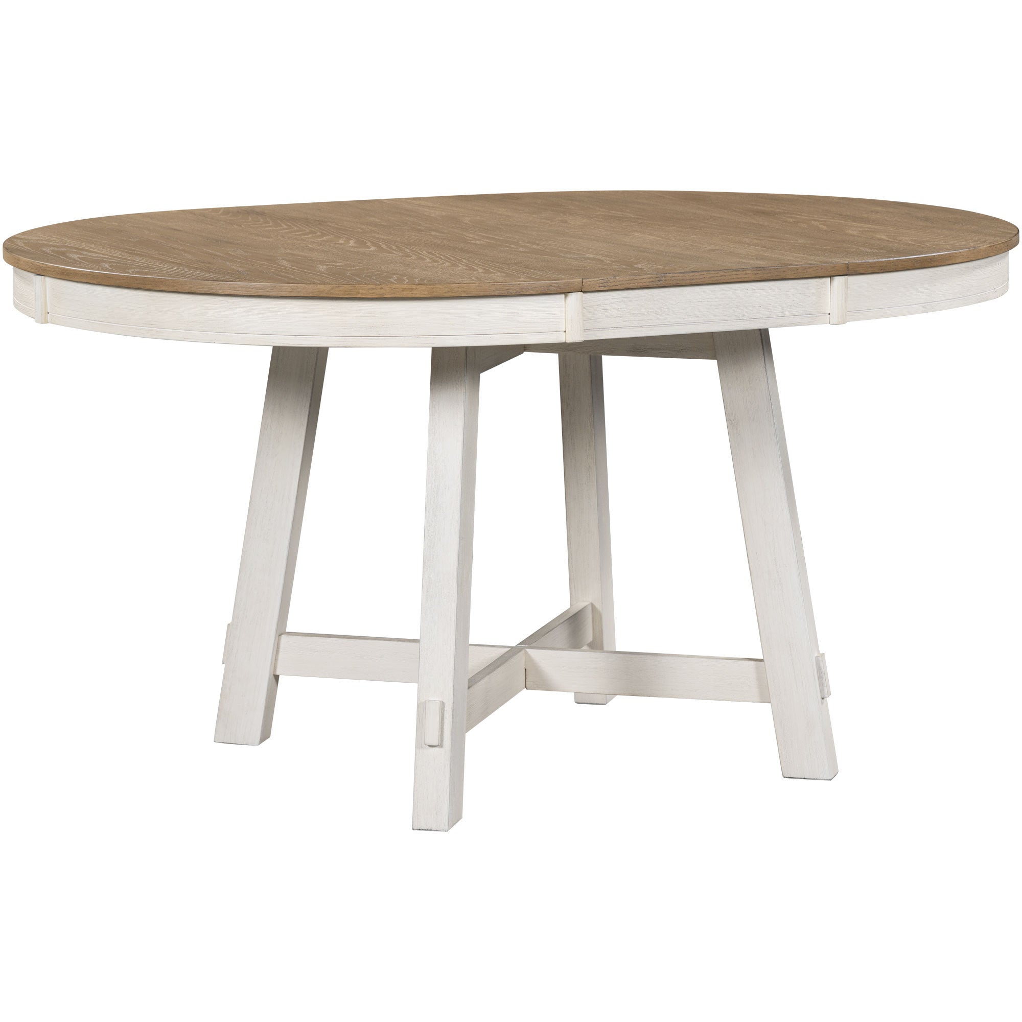 Oak veneer round tabletop extendable leaf mechanism close-up