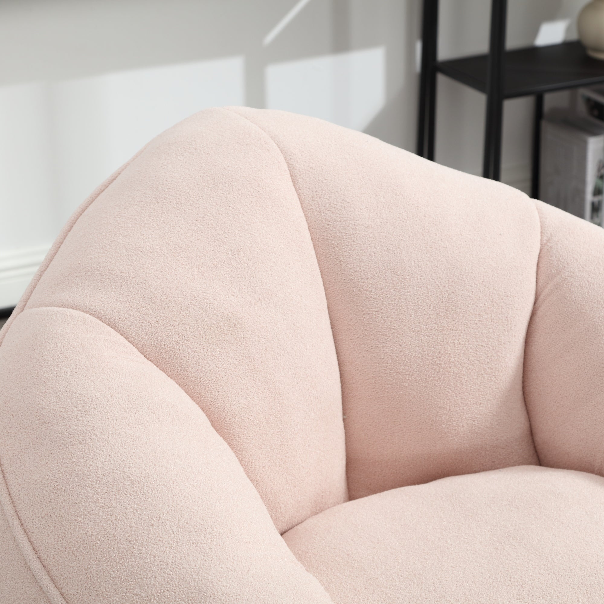 Matching footrest beside pink microfiber bean bag chair