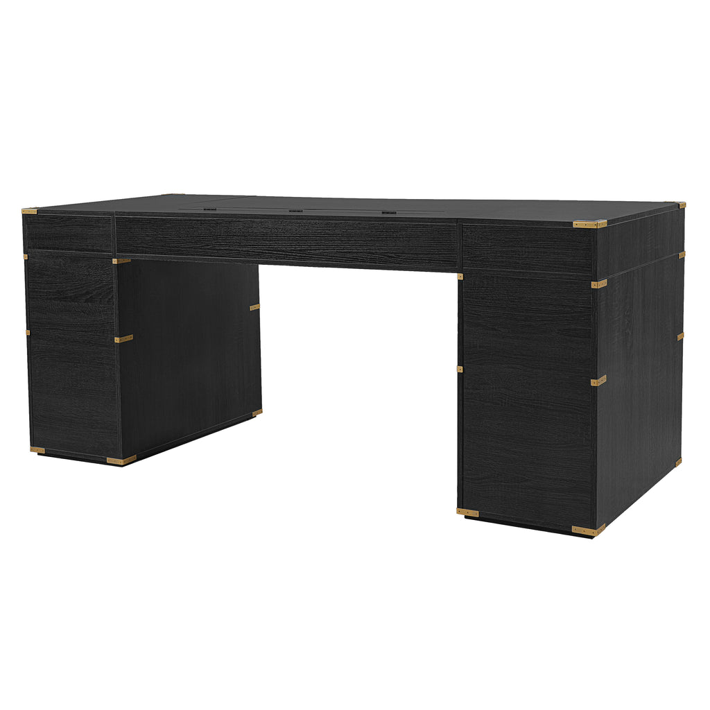 Executive desk workspace with power outlets