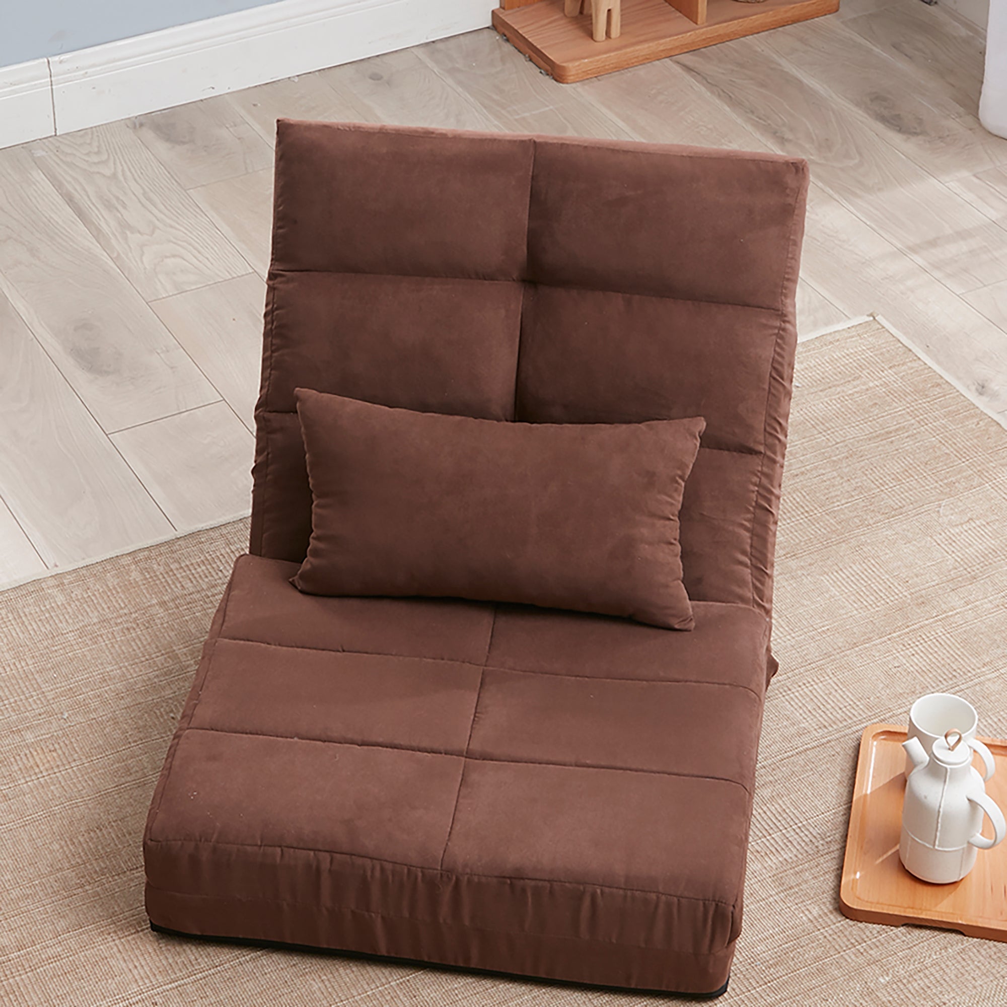 Brown fold-down floor sofa bed packaging size reference