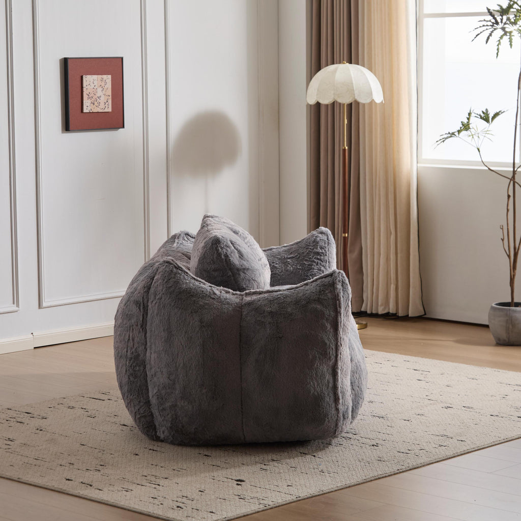 Giant Bean Bag Couch for Adults, Ultra Soft Fluffy Loveseat Bean Bag Sofa, Oversized Chase Lounge Chair Indoor for Living Room Bedroom, No Assembly Required Cozy Reading Chair with Pillows, White