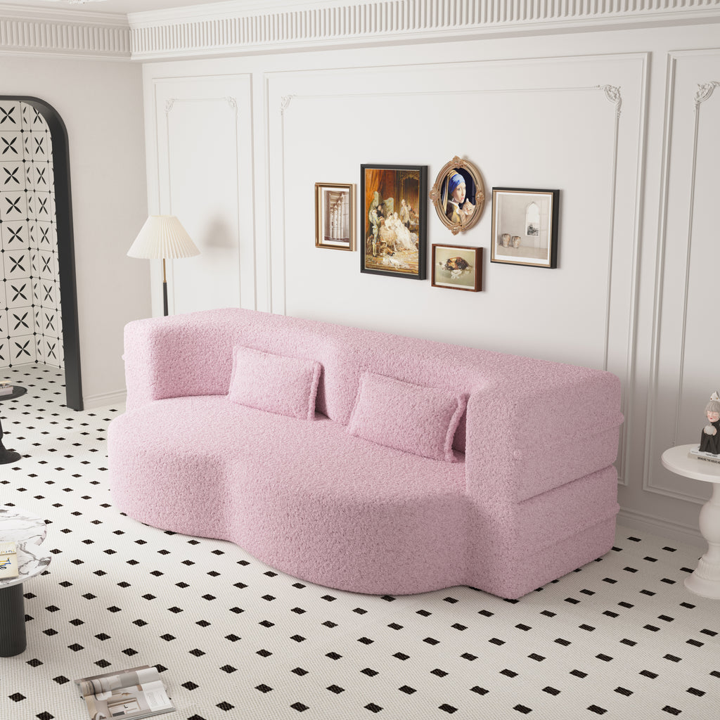 3-in-1 convertible pink floor couch in living room setting
