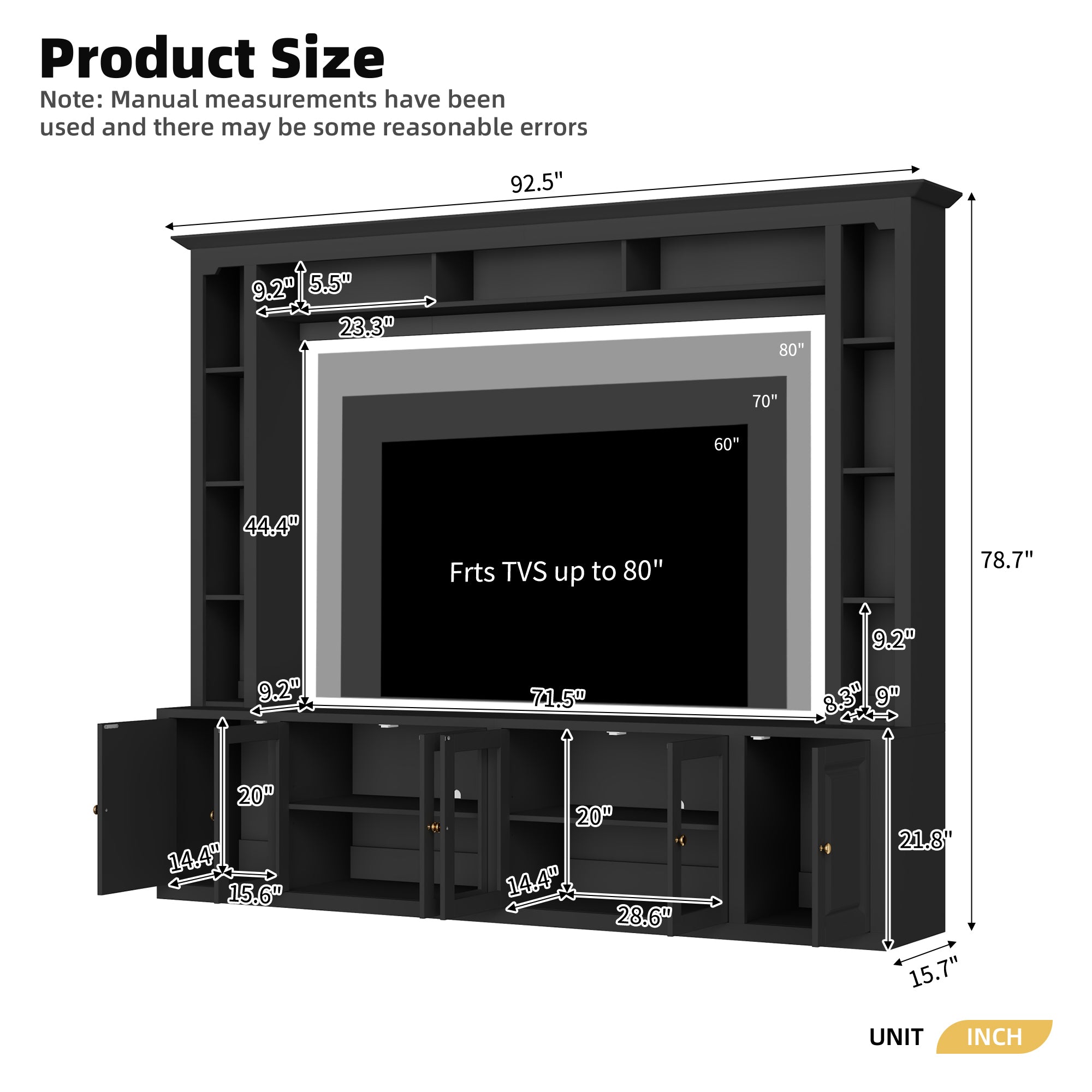Tempered glass door cabinets on black entertainment center