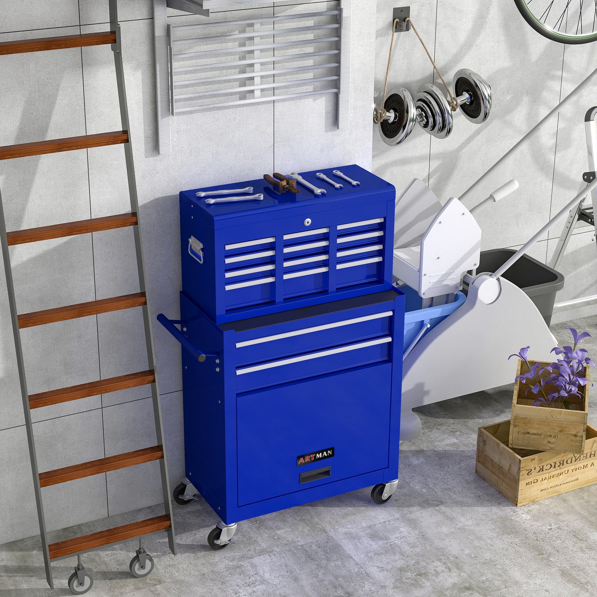 8-Drawer Rolling Tool Chest with Lock — Metal Tool Storage Cabinet