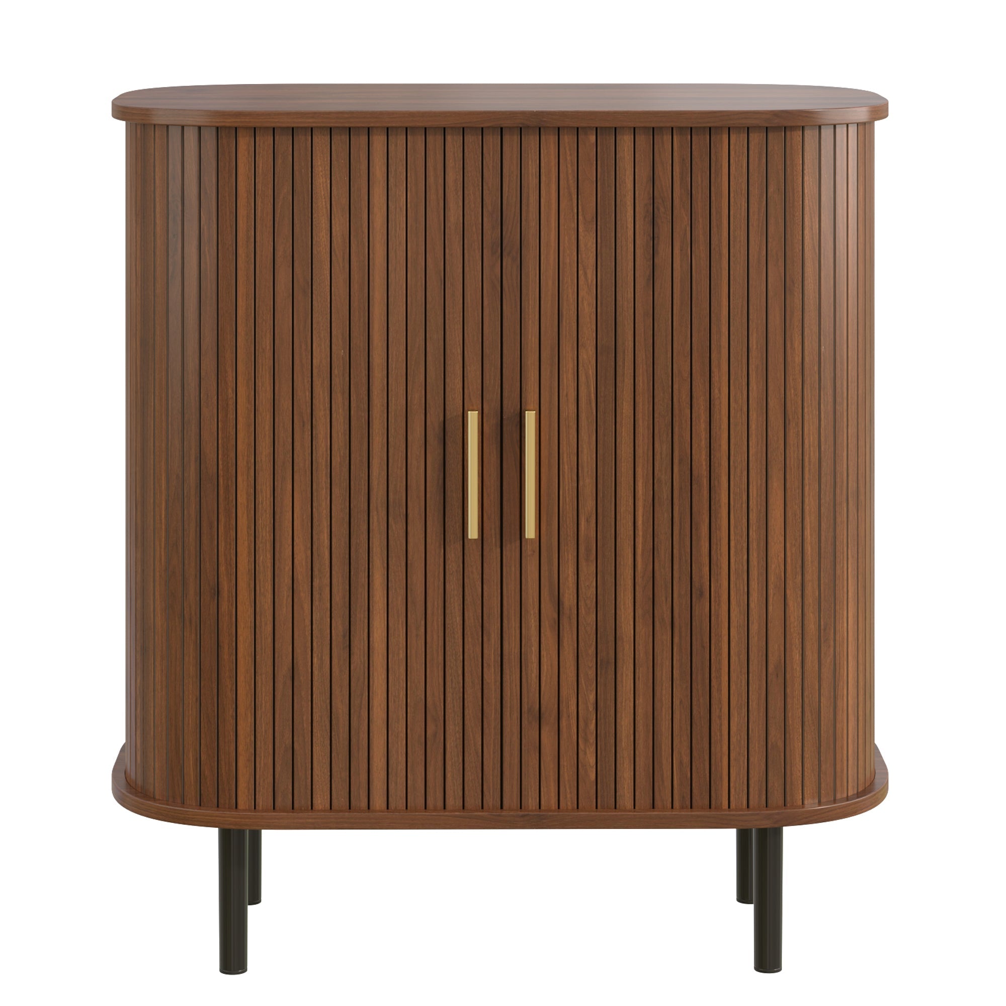28' Fluted Wine Bar Cabinet with 8-Grid Wine Rack, 5-Level Adjustable Shelves, 2 Glass Holders, Smoothly Sliding Tambour Doors, 4 Hidden Storage Space on the Side, Modern Liquor Coffee Station, Black