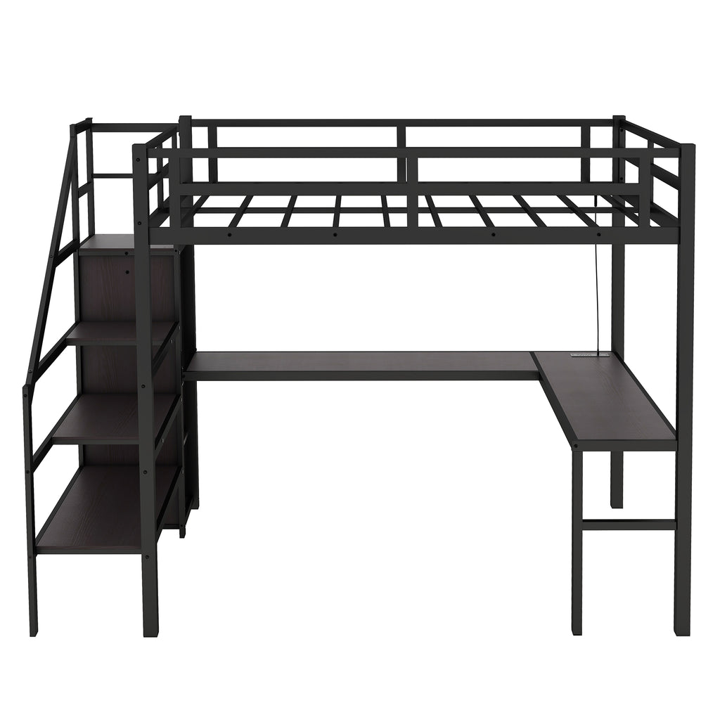 L-shaped desk workstation under Twin XL loft bed