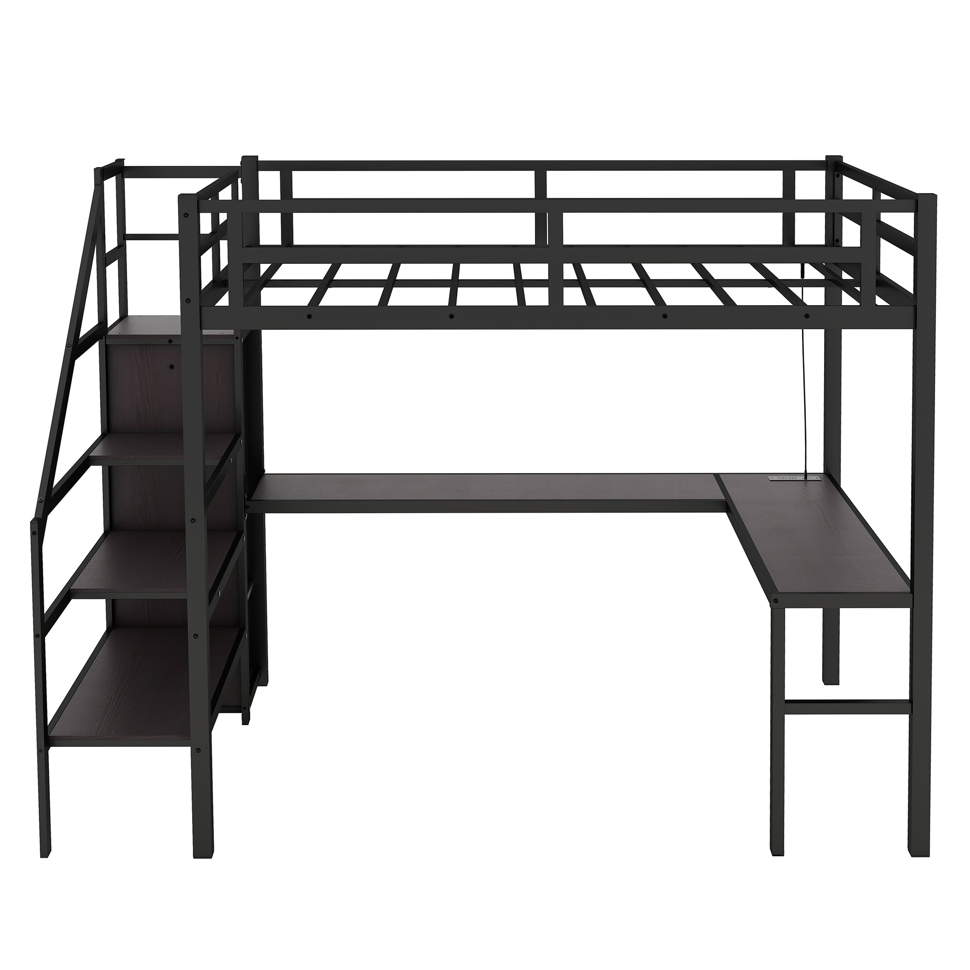 L-shaped desk workstation under Twin XL loft bed