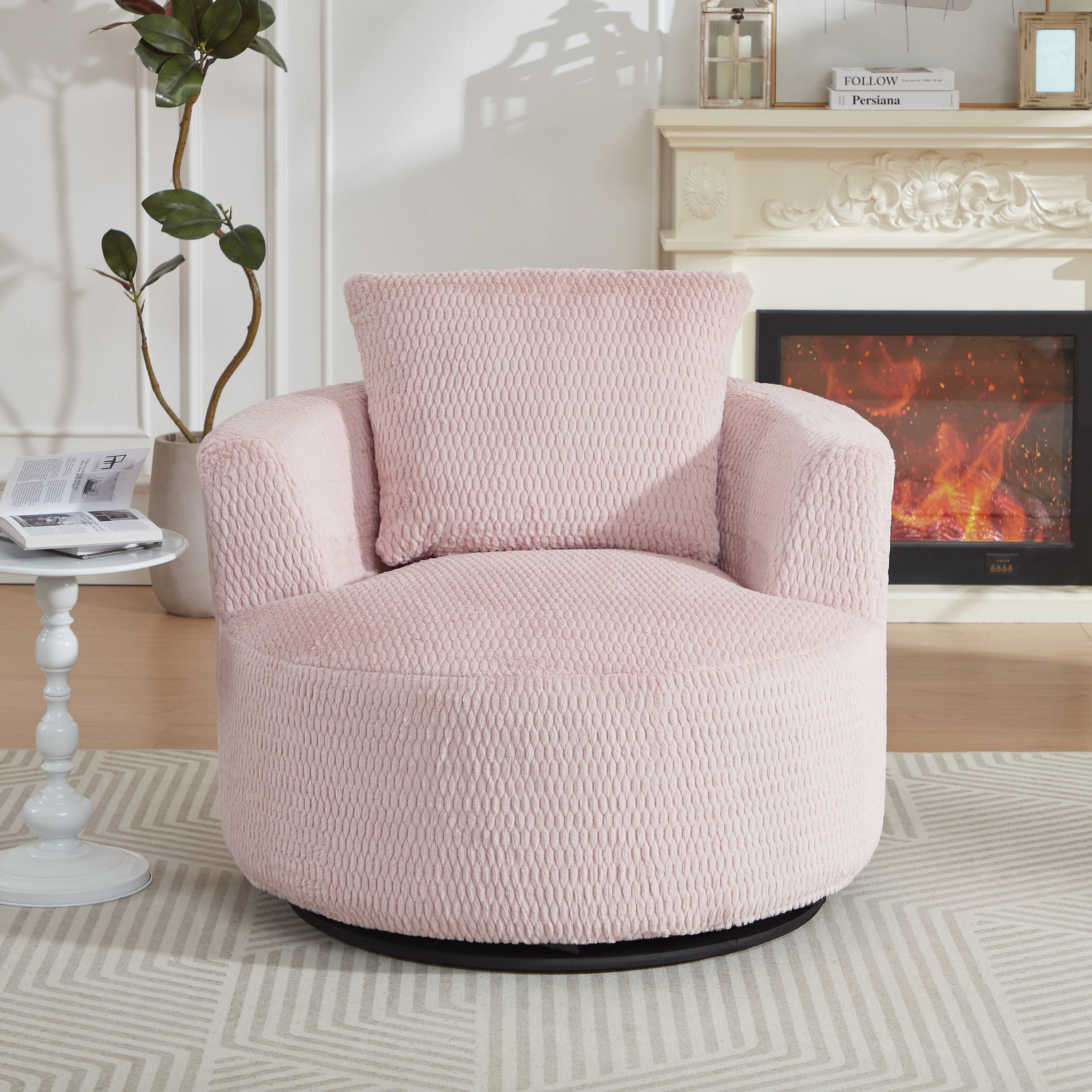 Faux Fur Swivel Accent Chair — 360° Compressible Comfort