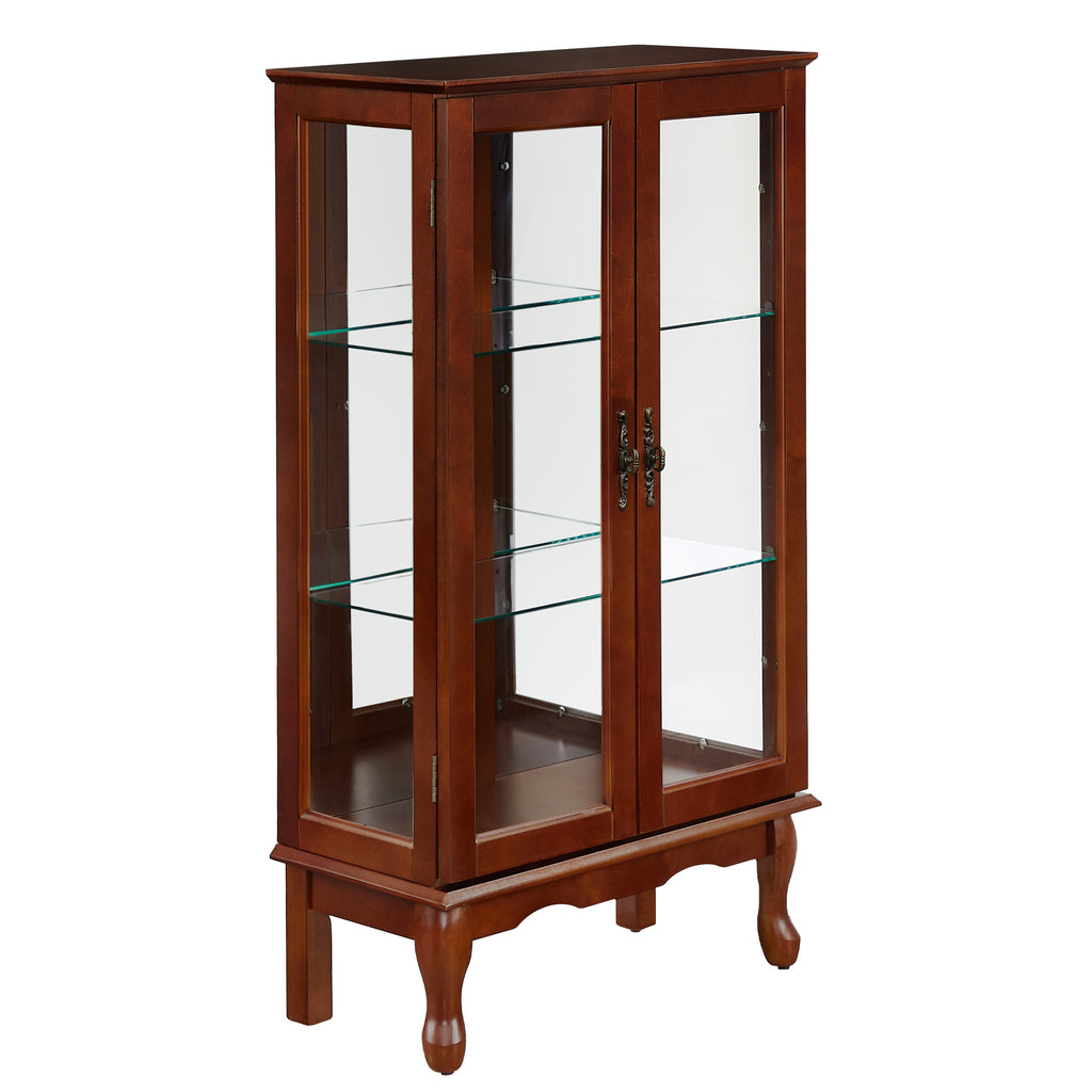 Cherry curio display cabinet living room placement setting