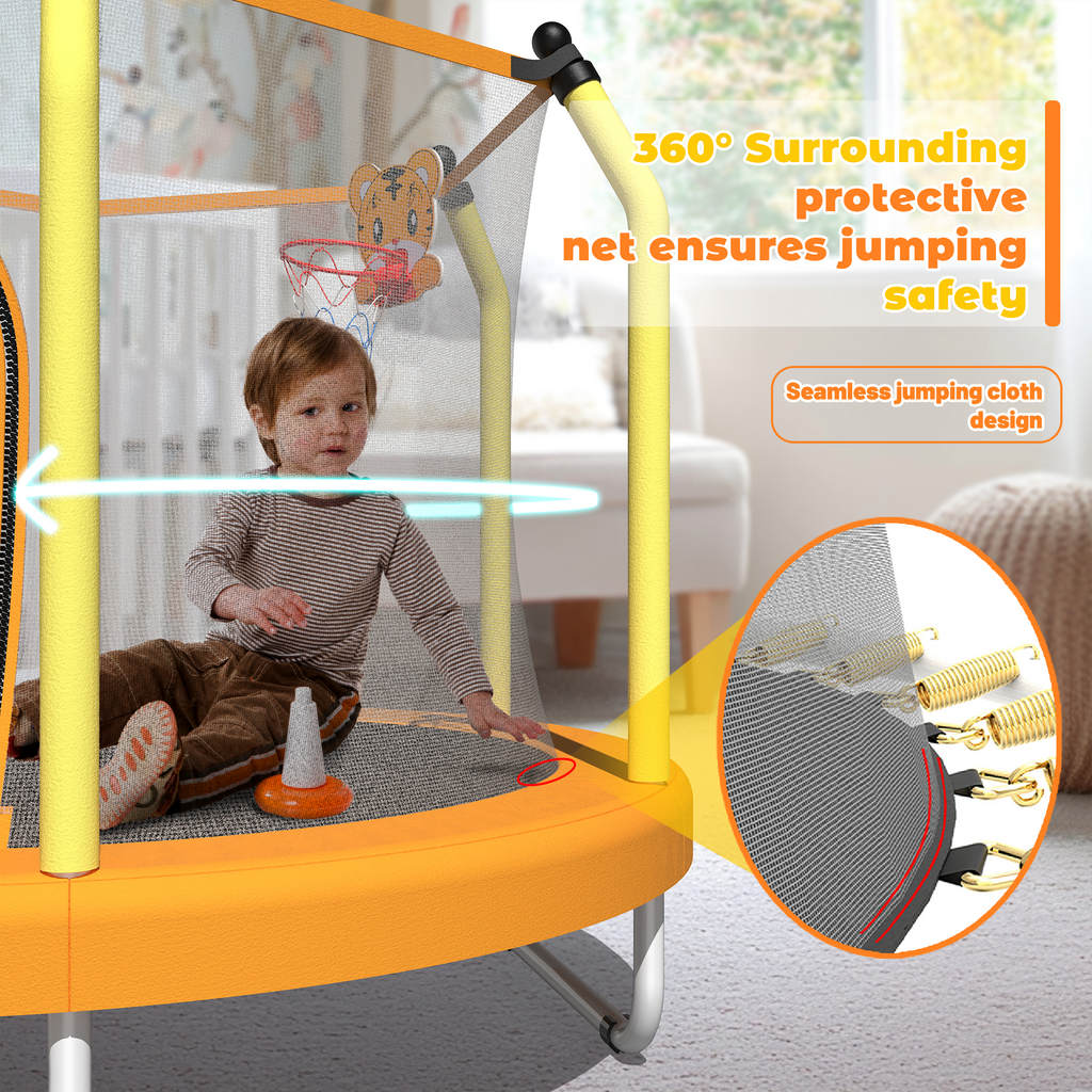 55-Inch Kids Trampoline with Safety Net & Basketball Hoop