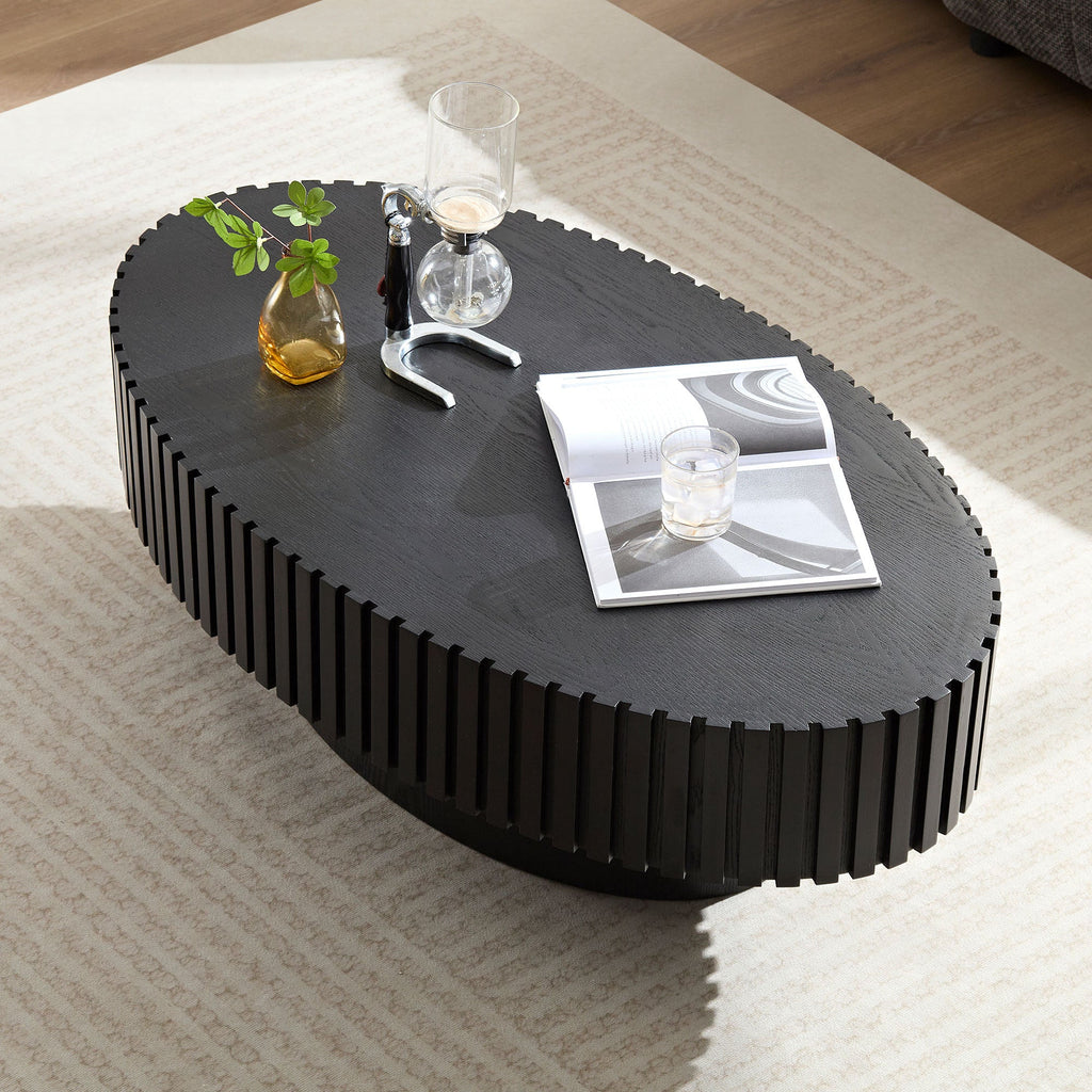 Oval Drum Coffee Table with Pedestal Base — Modern Handcraft Design