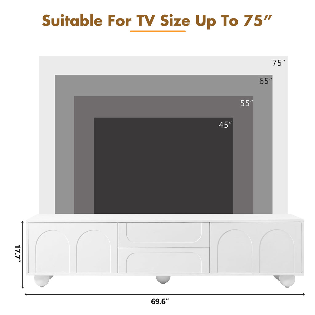 TV Stand with Arched Doors & 2 Drawers — for TVs Up to 75"