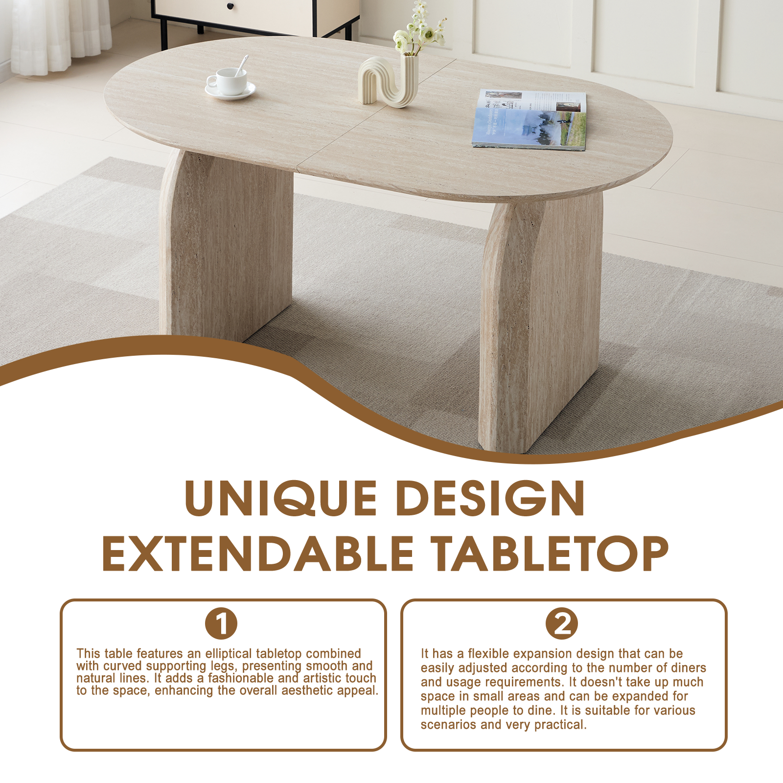 Extendable dining table compact 59 inch length stored configuration