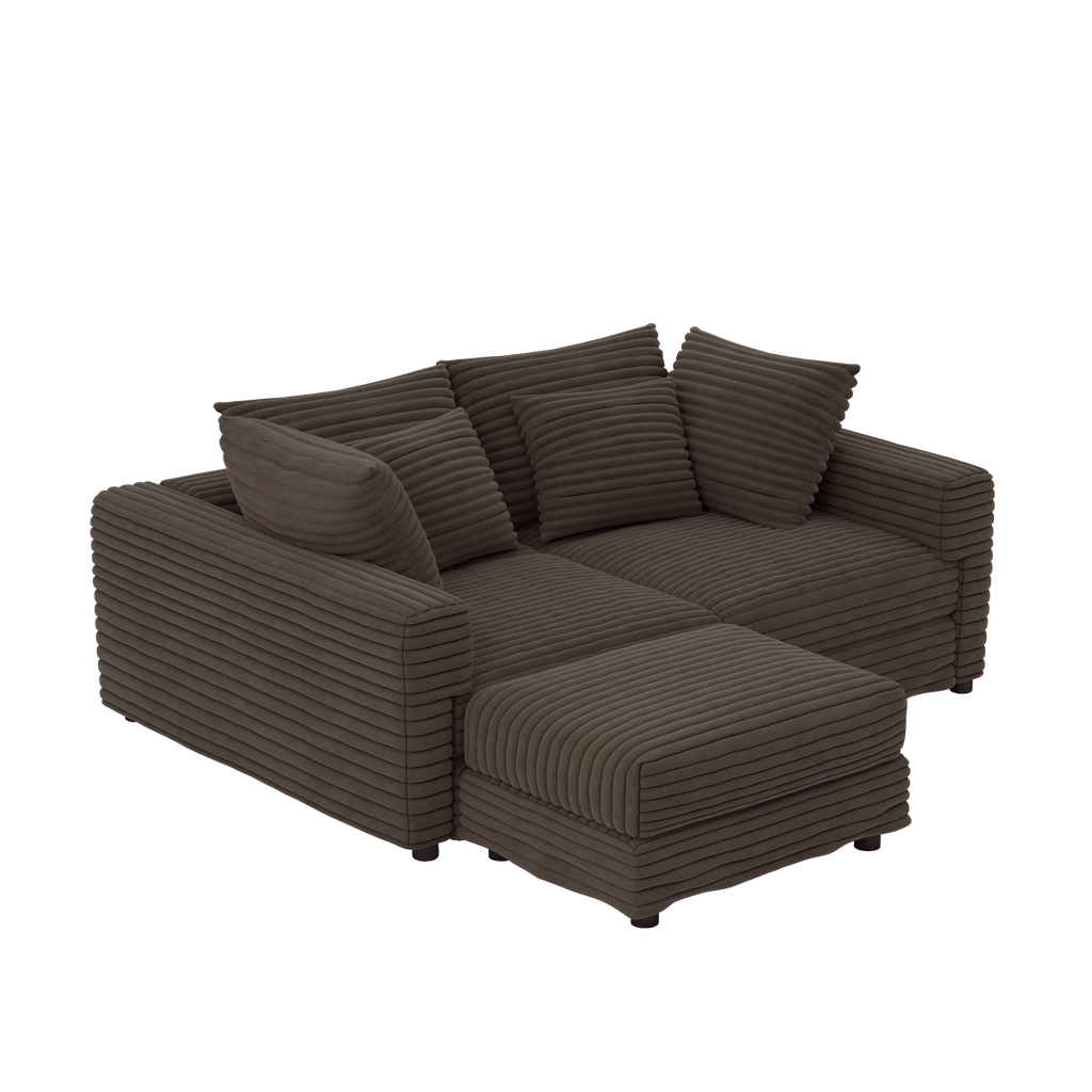 102.4 'Plush Corduroy 4-Seat Sofa,Modern Comfy Upholstered Sofa Cloud Couch,Deep Seat Couches with Soft Pillows and 3 Ottomans,Convertible Sofa Lounge Chair,Black(Old SKU:W1885S00287)
