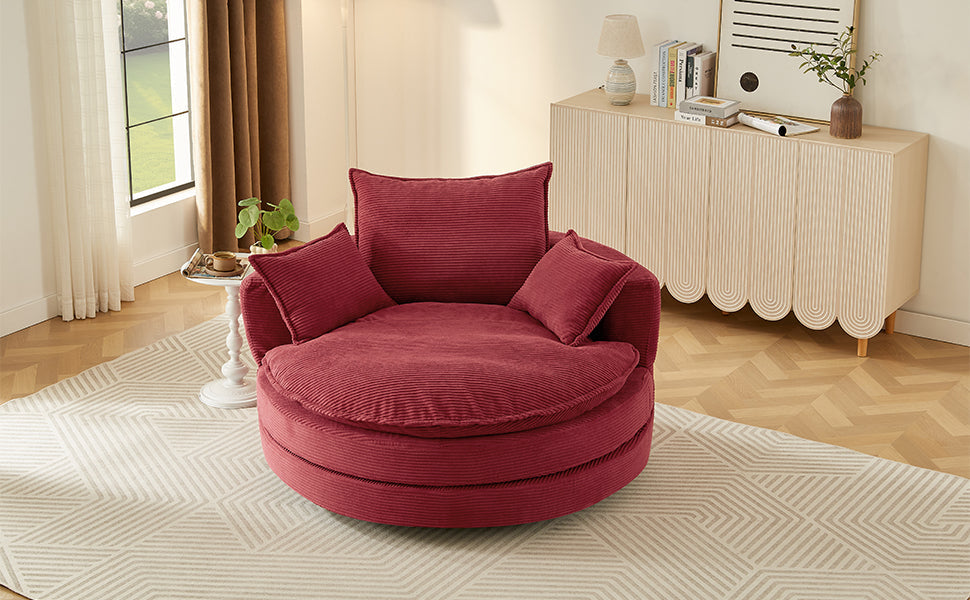 Corduroy Swivel Barrel Chair — 360° with Removable Pillows