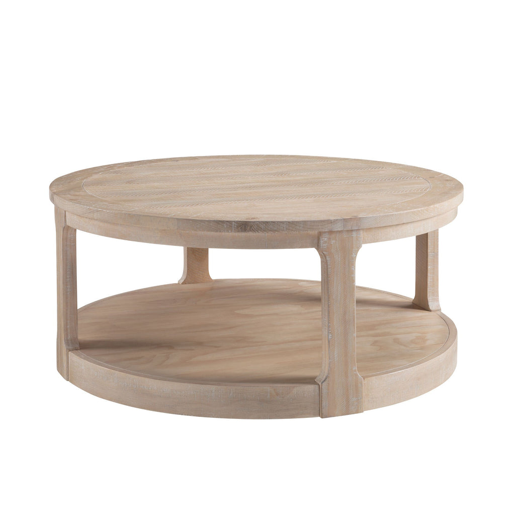 40-Inch Round 2-Tier Coffee Table — Rustic Wooden Center Table with Wheels