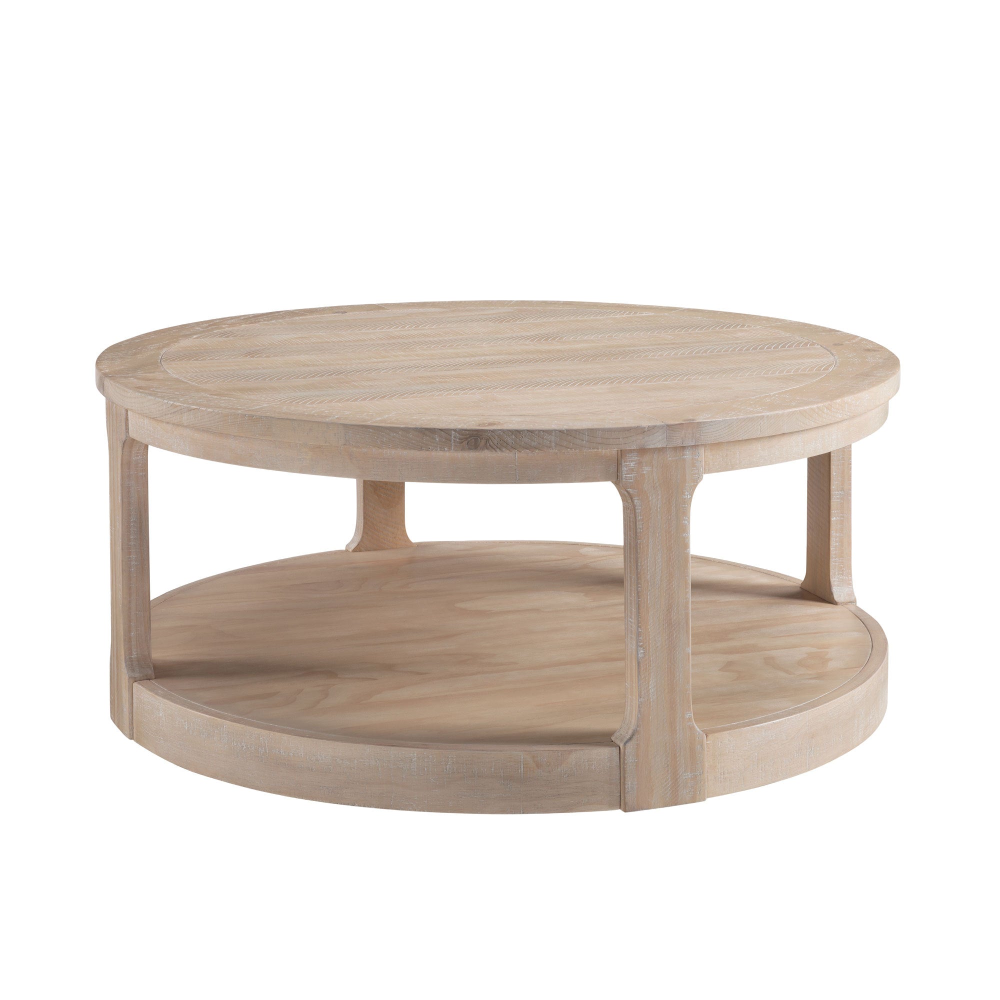 40-Inch Round 2-Tier Coffee Table — Rustic Wooden Center Table with Wheels