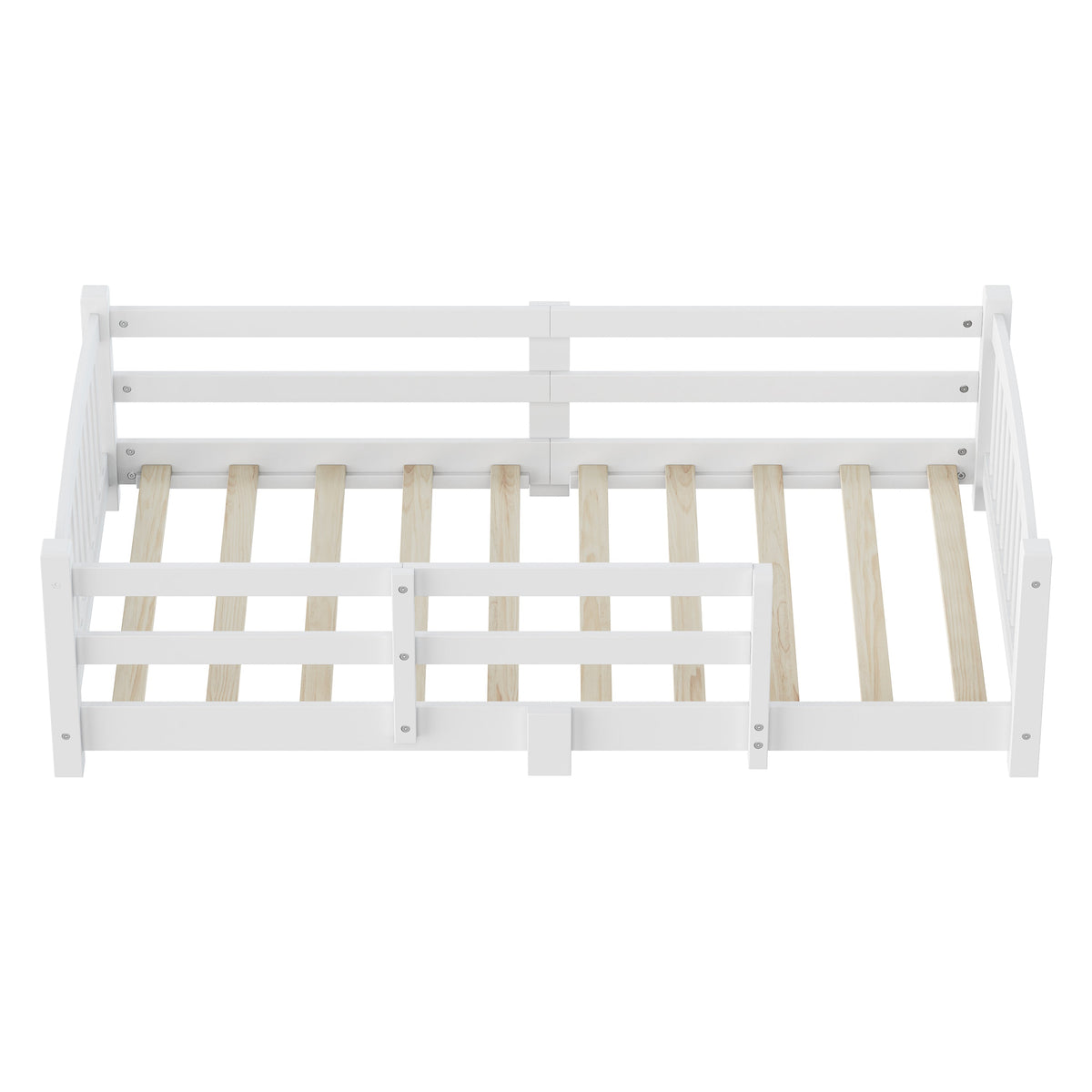 Twin Montessori Floor Bed with Slats and Safety Guardrails, Solid Wood Floor Bed with Fence and Without Door, Easy Assemble Montessori Bed for Girls and Boys, Gray