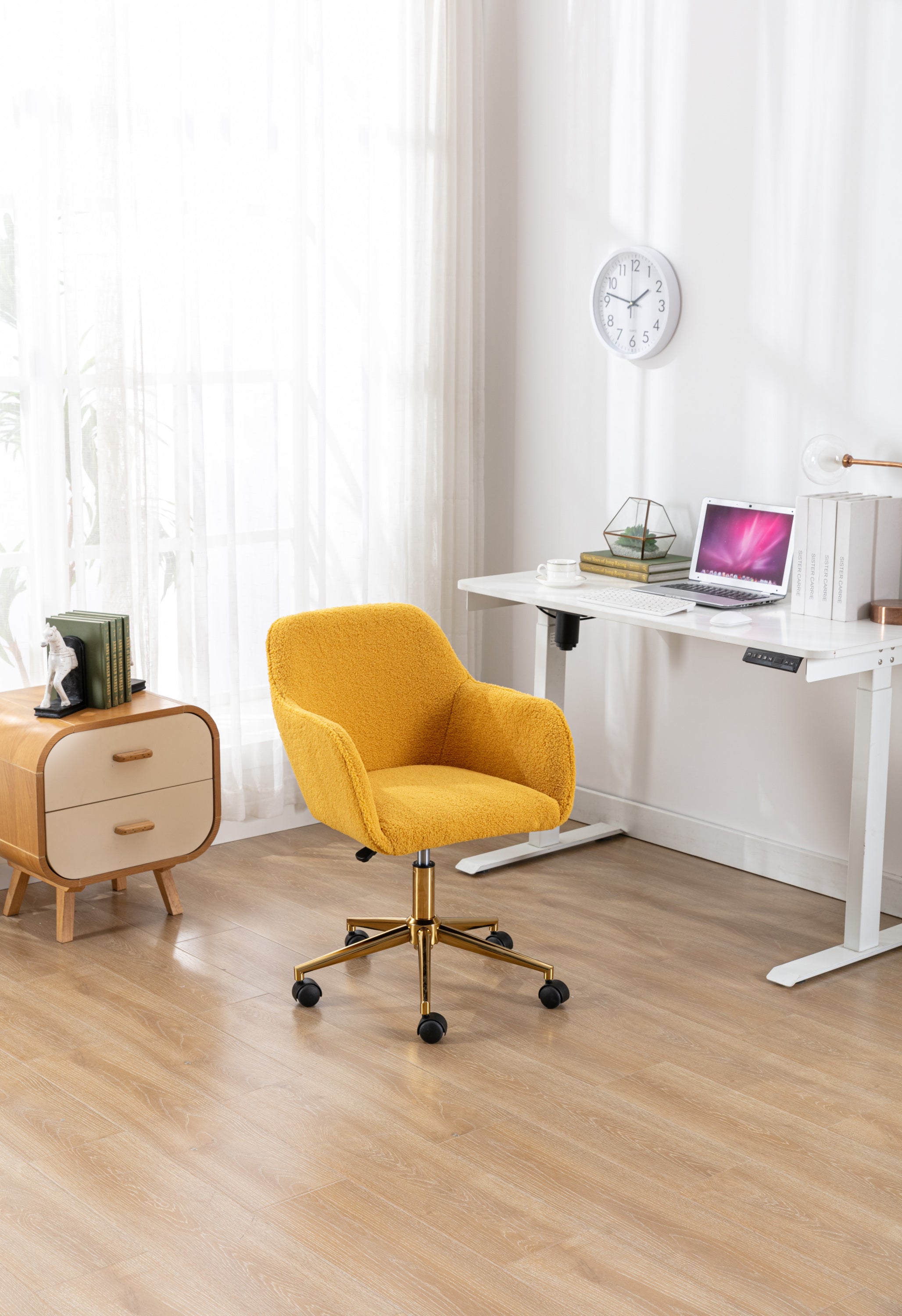 Teddy Office Chair — Adjustable Height with Gold Metal Base & Wheels