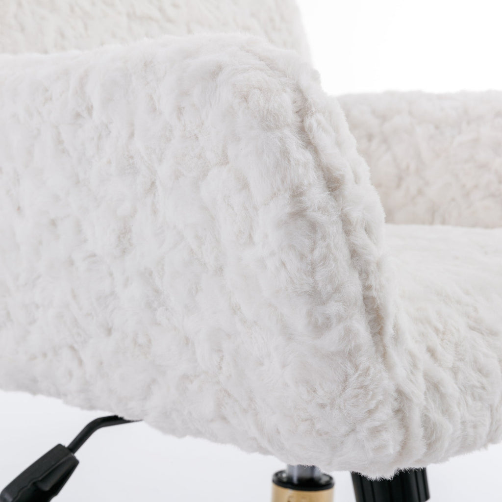 Faux Fur Office Chair — 40° Reclining with Gold Metal Base & Wheels