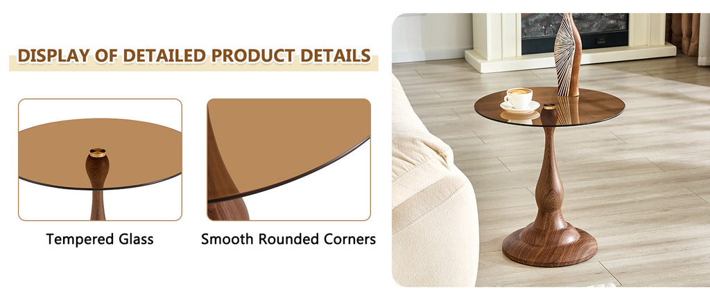 Compact round side table walnut metal full product display