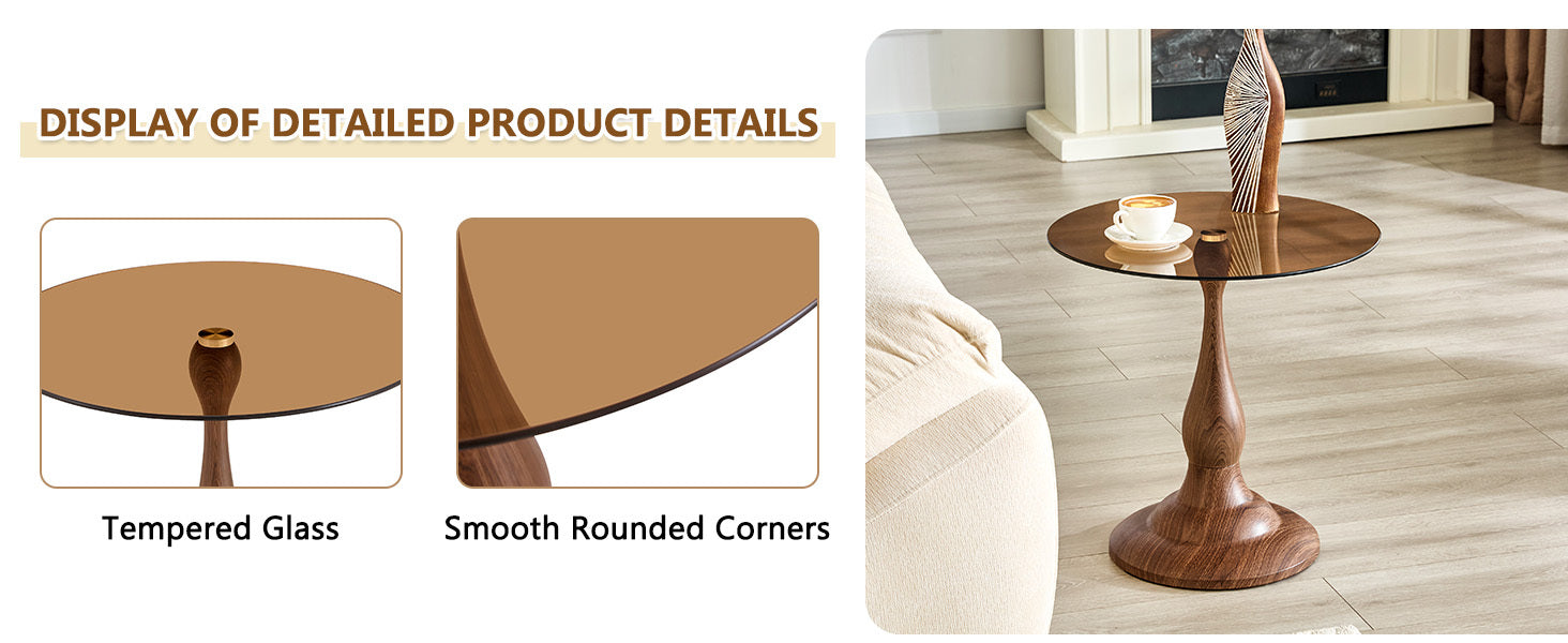 Compact round side table walnut metal full product display