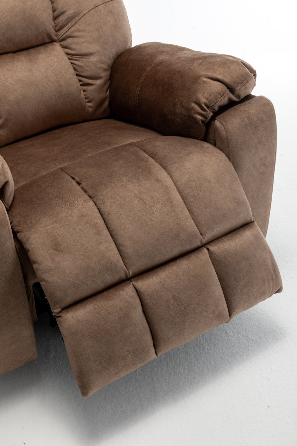 Velvet power lift recliner footrest retracted