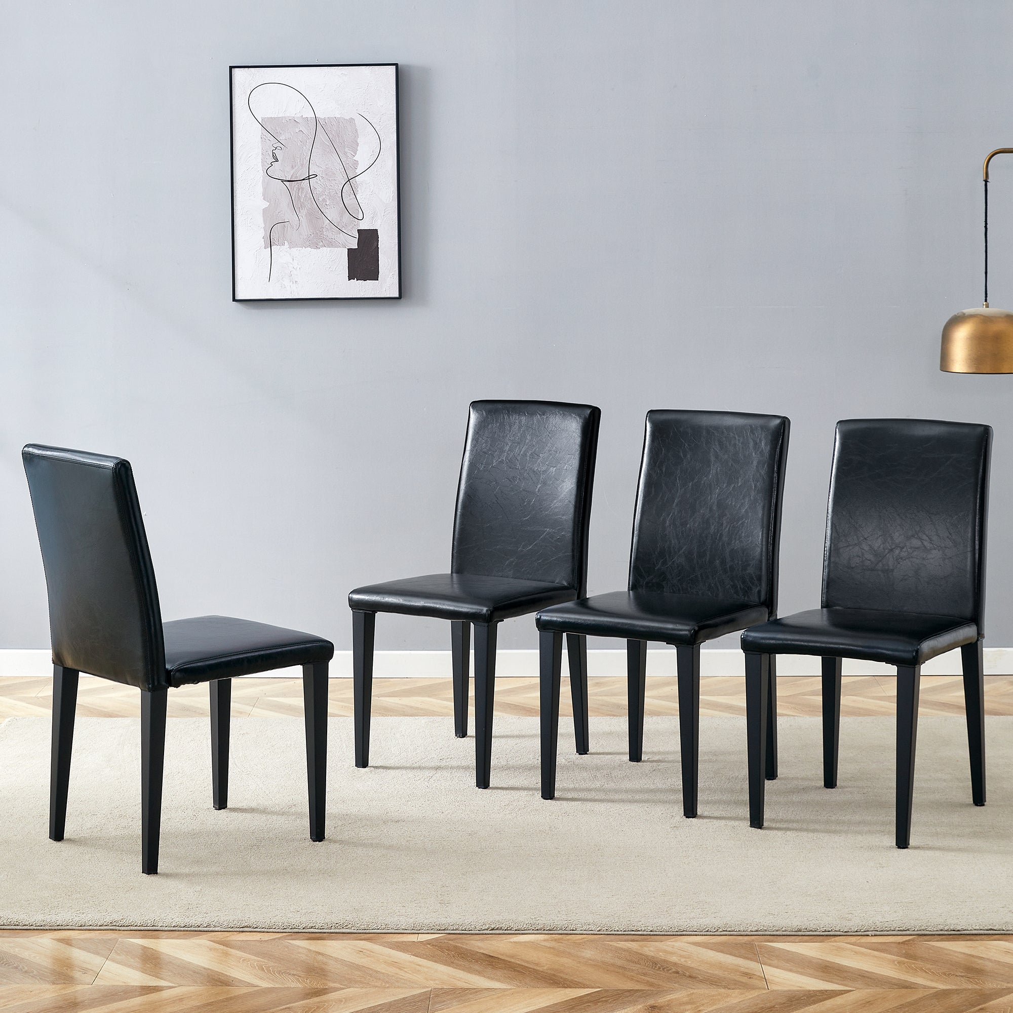 Four black PU dining chairs, simple and versatile, comfortable and accompanied. The exquisite and multifunctional dining chair has opened up a comfortable new experience. (4-piece set)W1151P263105