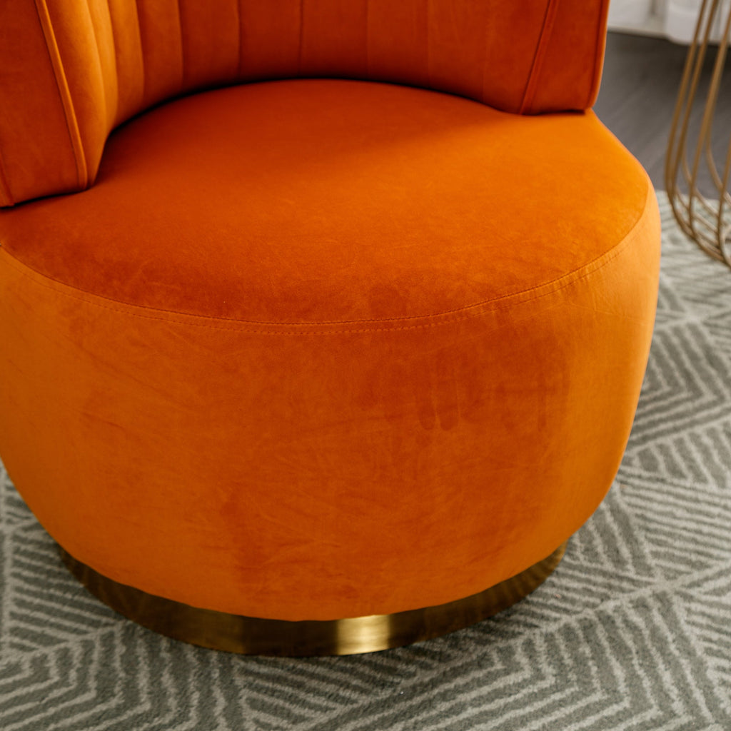 Velvet Swivel Barrel Chair — 360° Round Accent