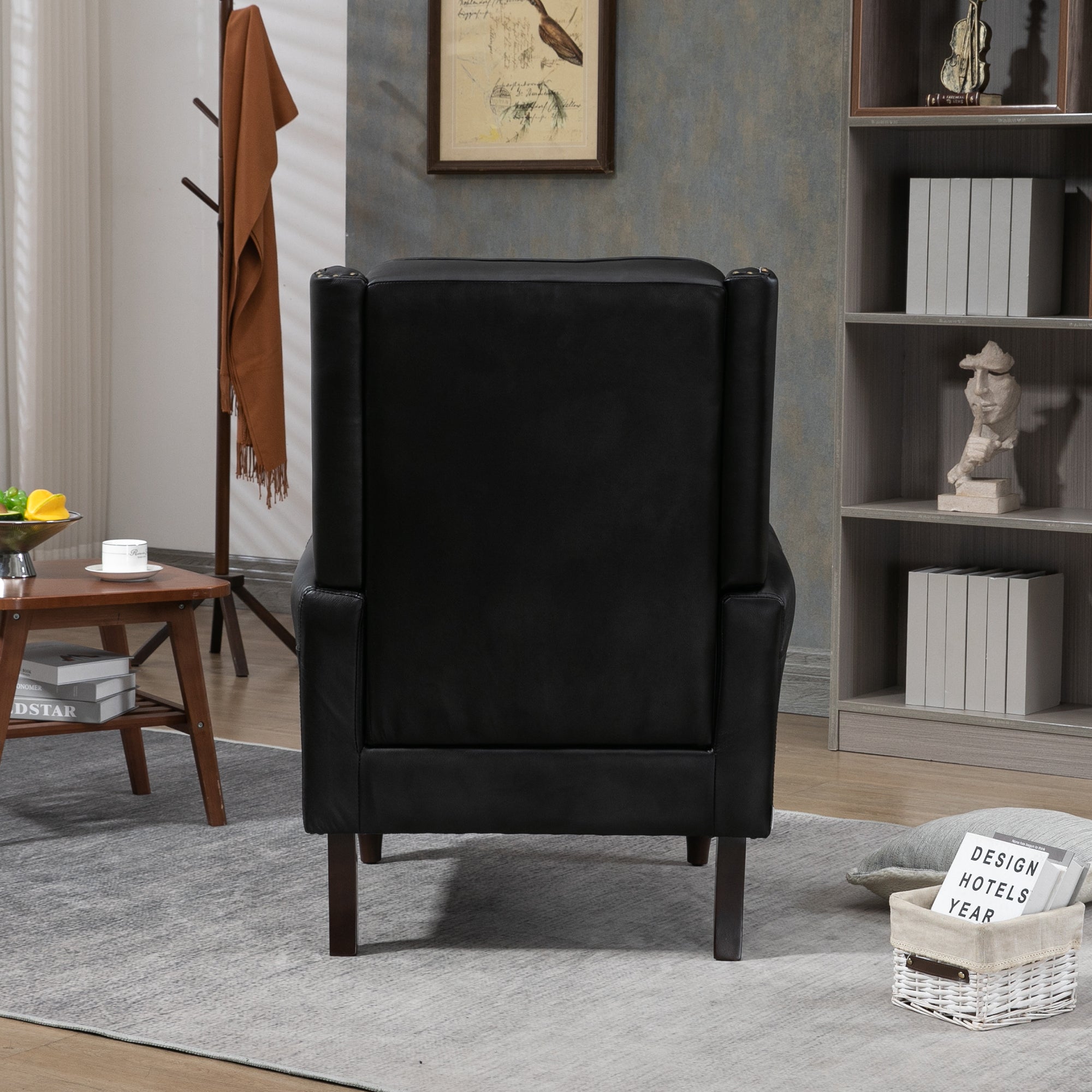 Black PU leather chair in vanity or dressing room