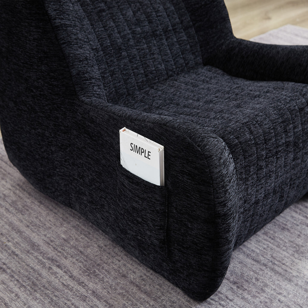 Oversized chenille bean bag chair armrest detail