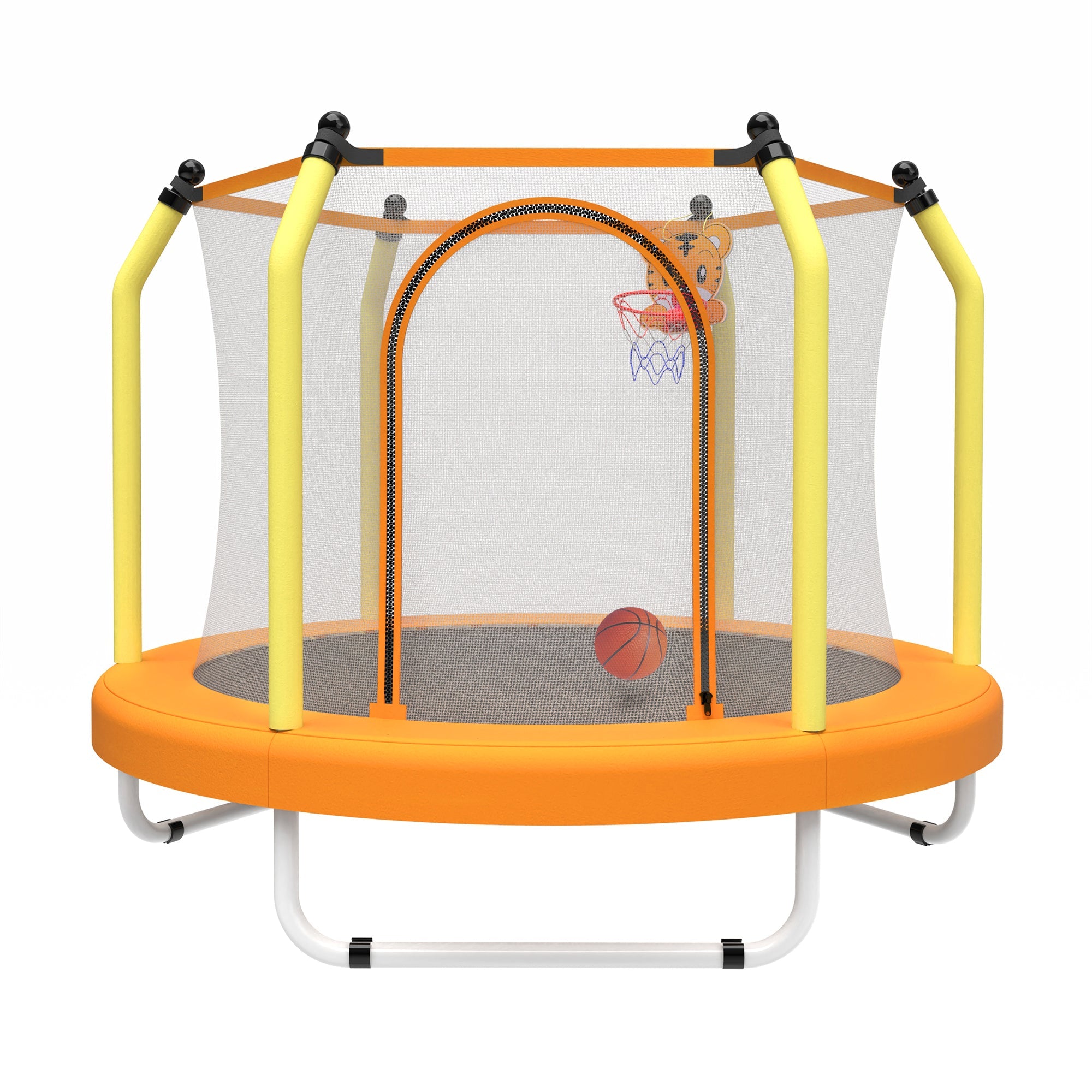 55-Inch Kids Trampoline with Safety Net & Basketball Hoop
