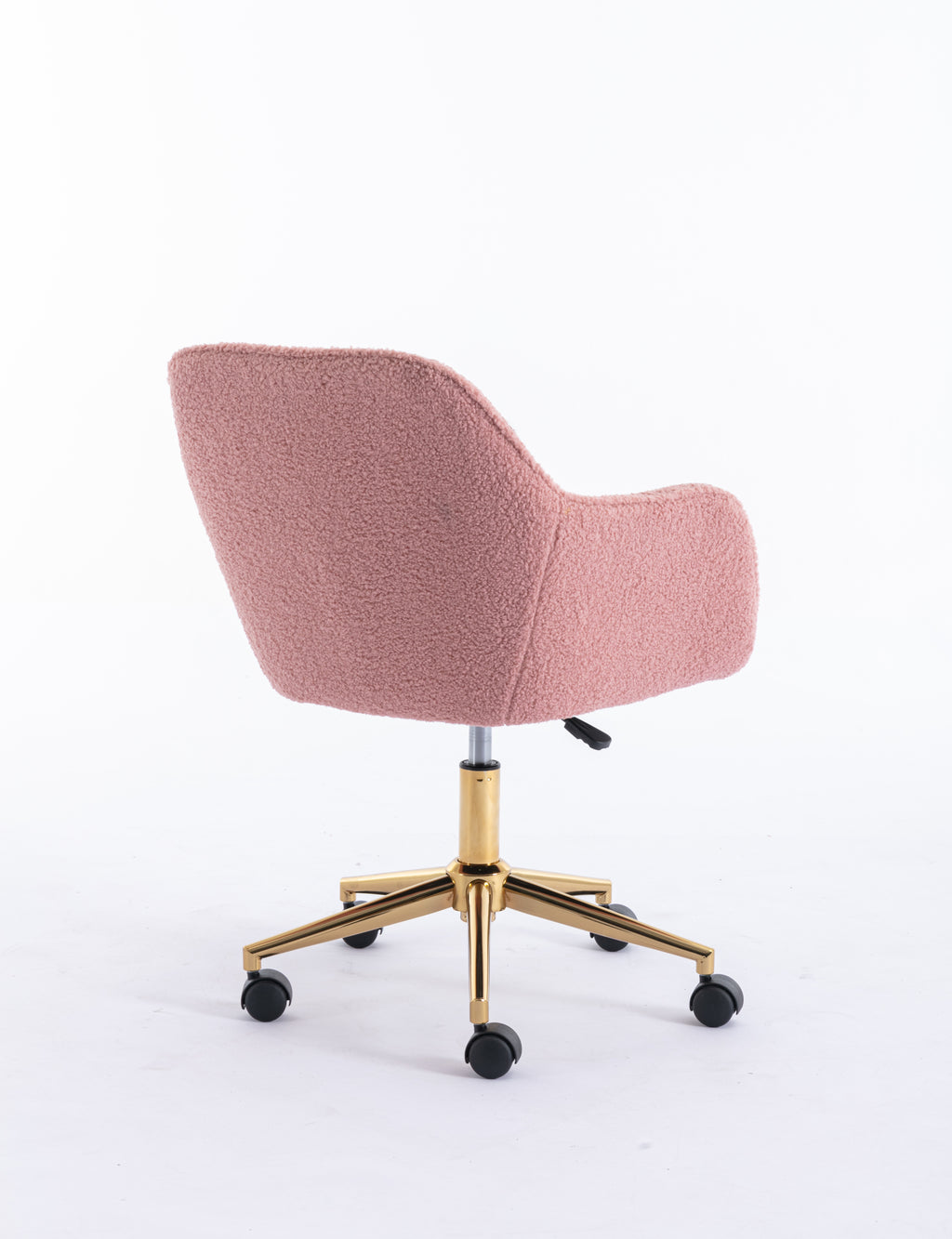 Pink swivel chair compact desk-friendly profile