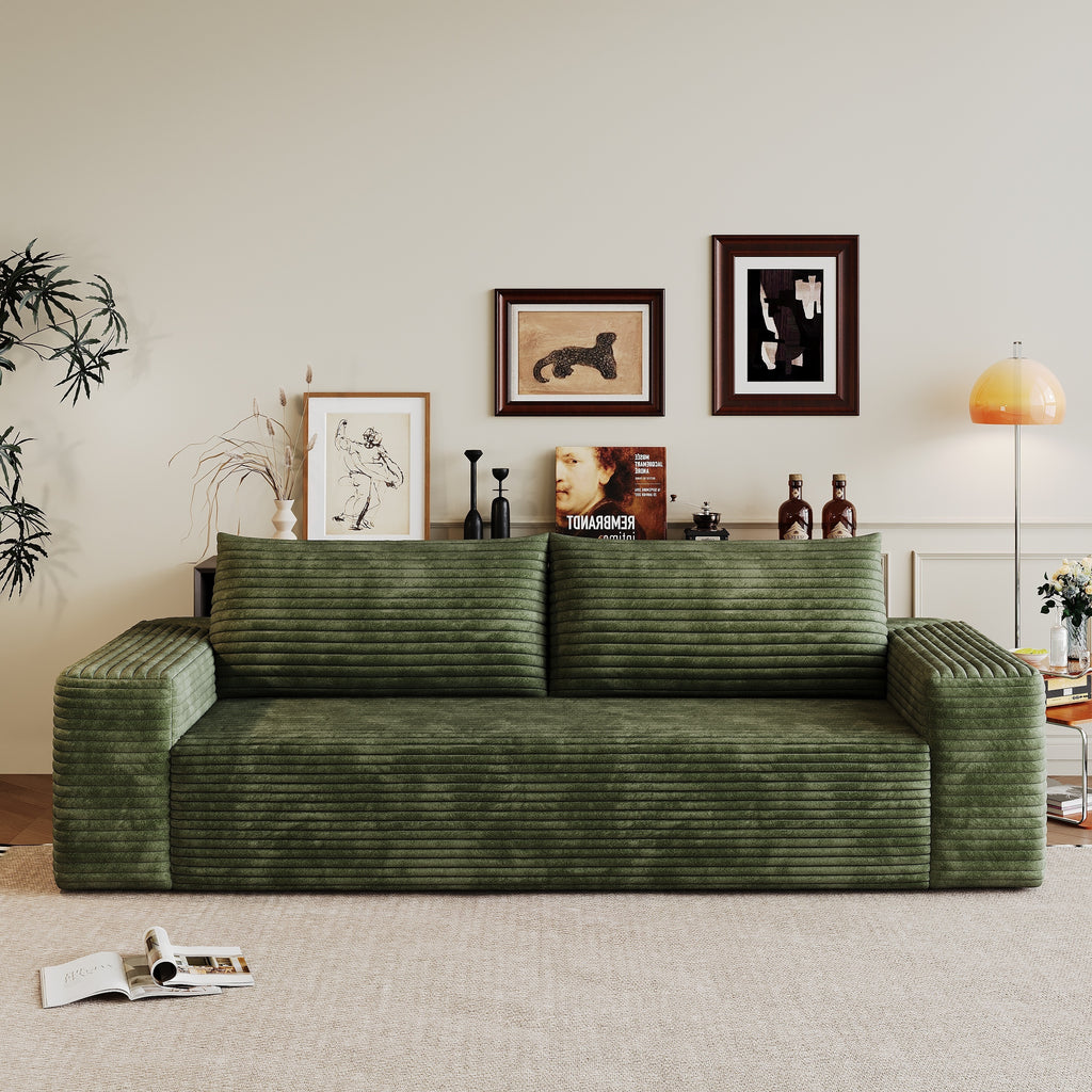 71-inch green corduroy sofa — angle view