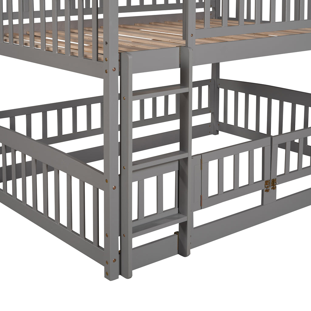 Full over full bunk bed upper bunk interior and guardrail detail