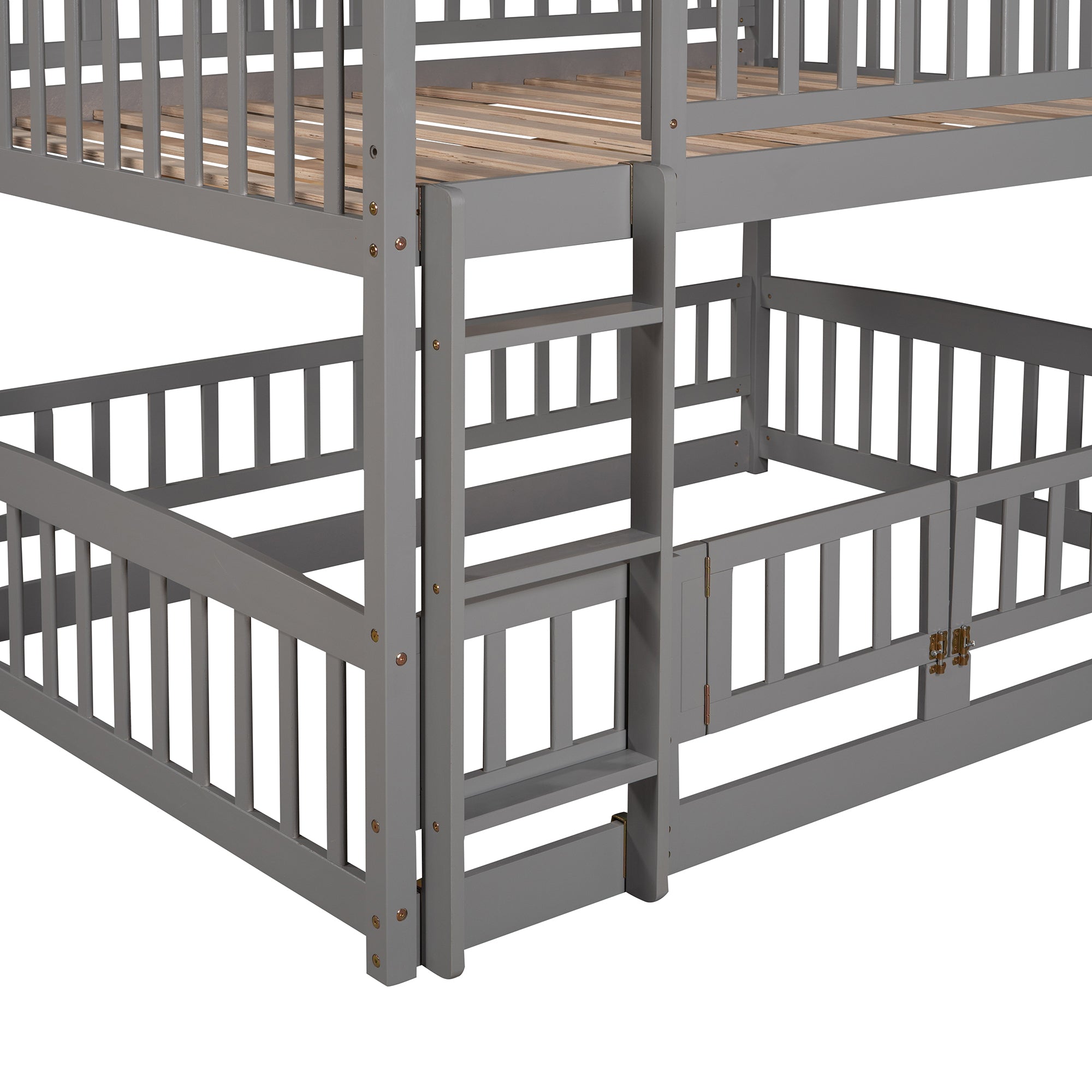 Full over full bunk bed upper bunk interior and guardrail detail