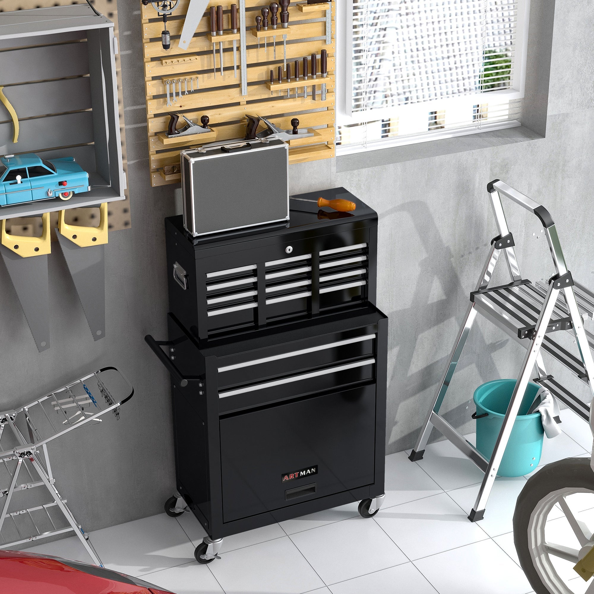 8-Drawer Rolling Tool Chest with Lock — Metal Tool Storage Cabinet