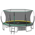 Green 14-foot springfree no-gap trampoline with safety enclosure — front view
