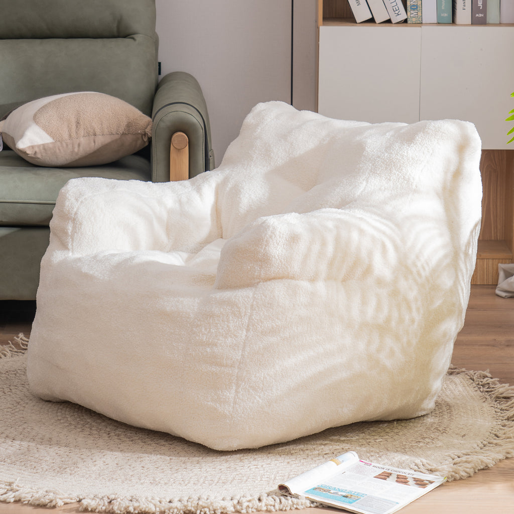 Ivory bean bag lounger — angle view