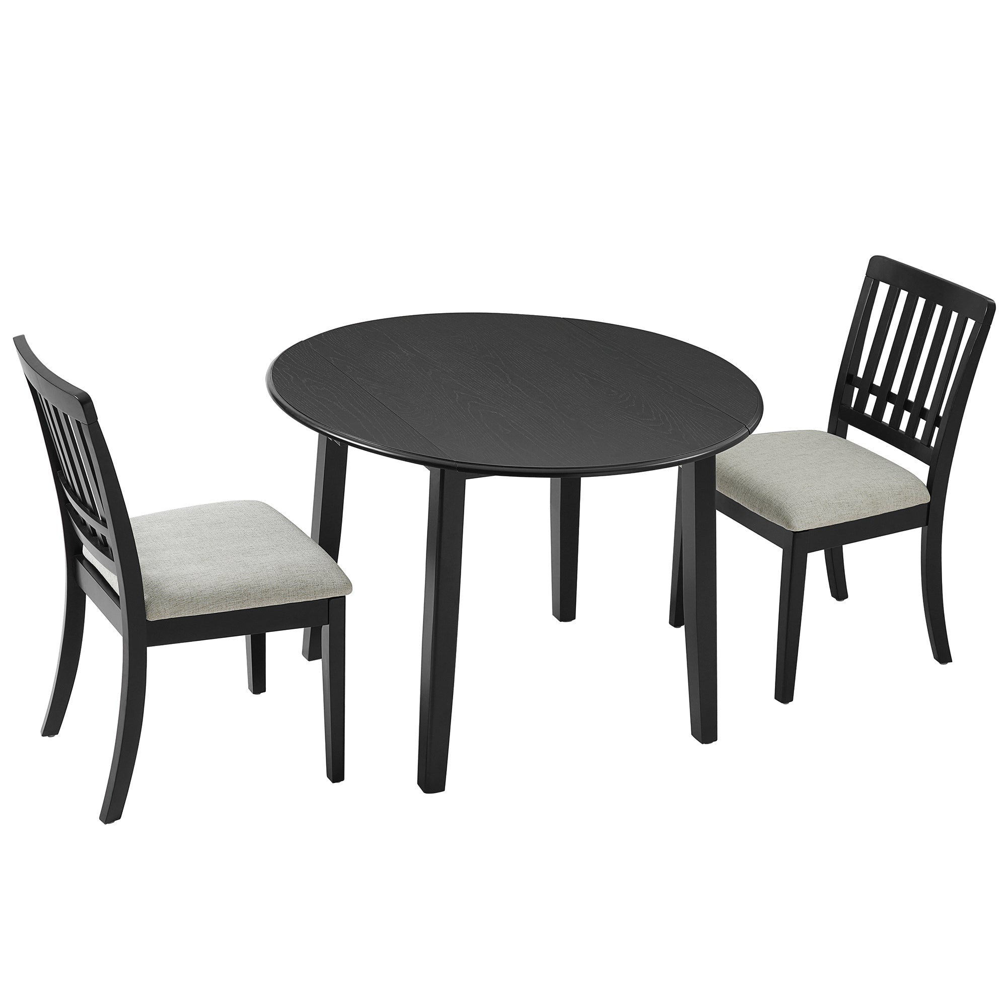 3-Piece Round Dining Table Set for 2 People, 1 Folding Wood Dining Table + 2 Upholstered Chairs, Space-Saving Design for Small Apartments and Dining Areas -LIGHT BROWN