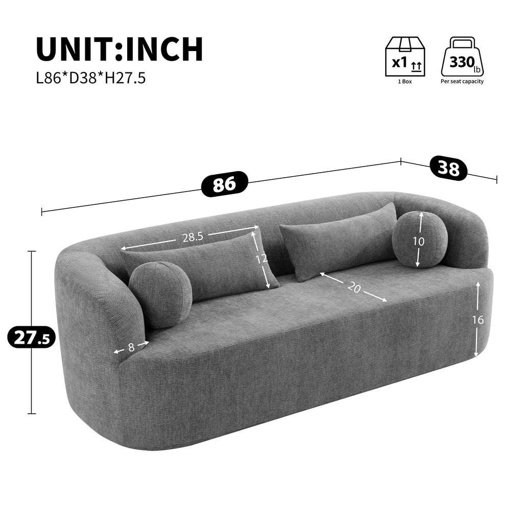 Gray cloud sofa with curved legless design — angle view
