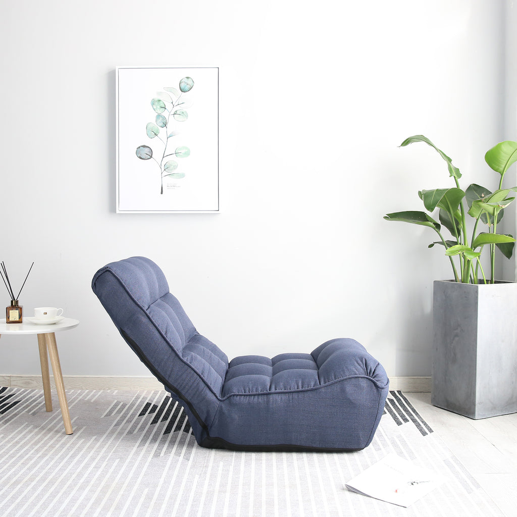 4-position adjustable back on navy floor sofa chair